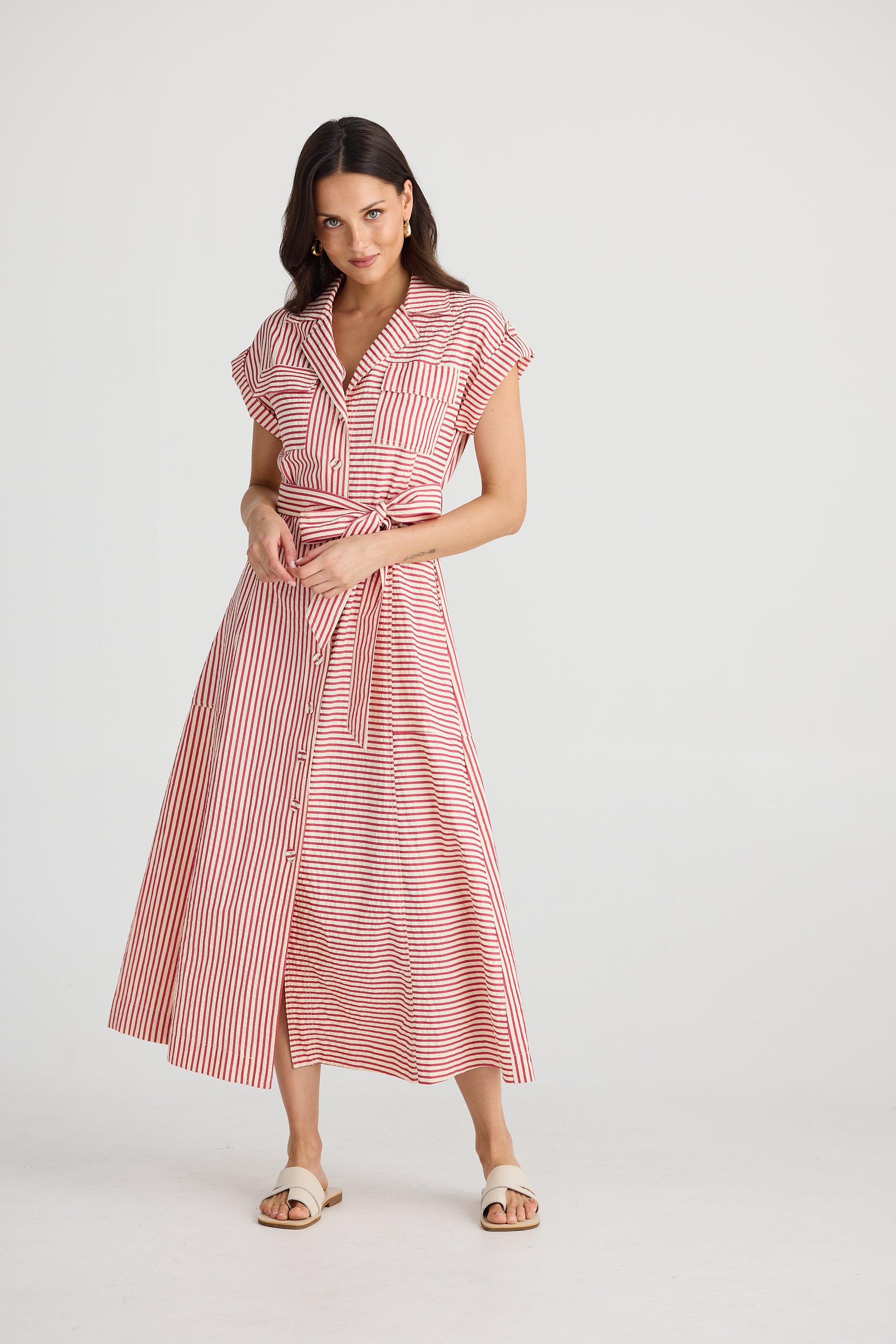 Portia Dress - White & Red Stripe