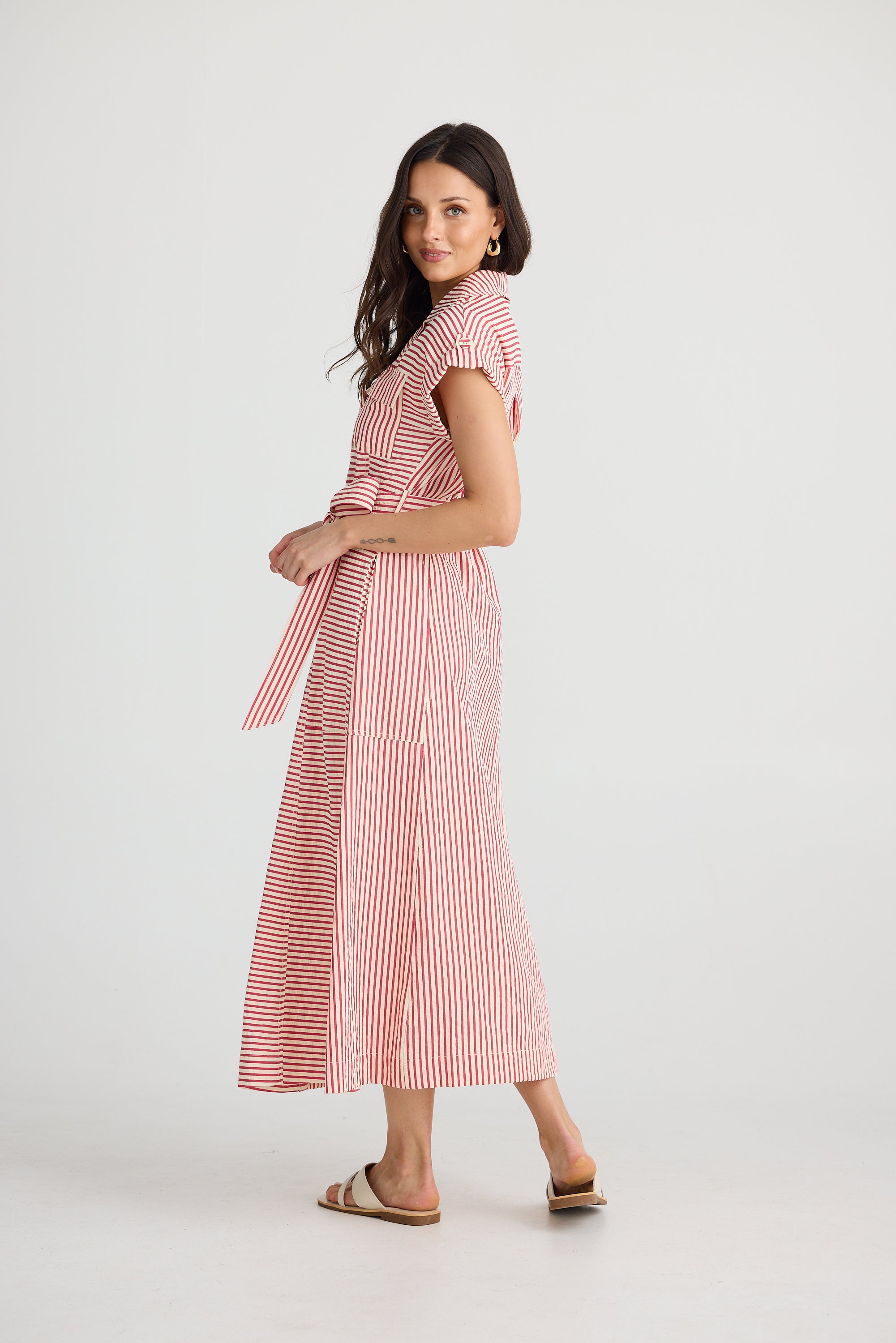 Portia Dress - White & Red Stripe