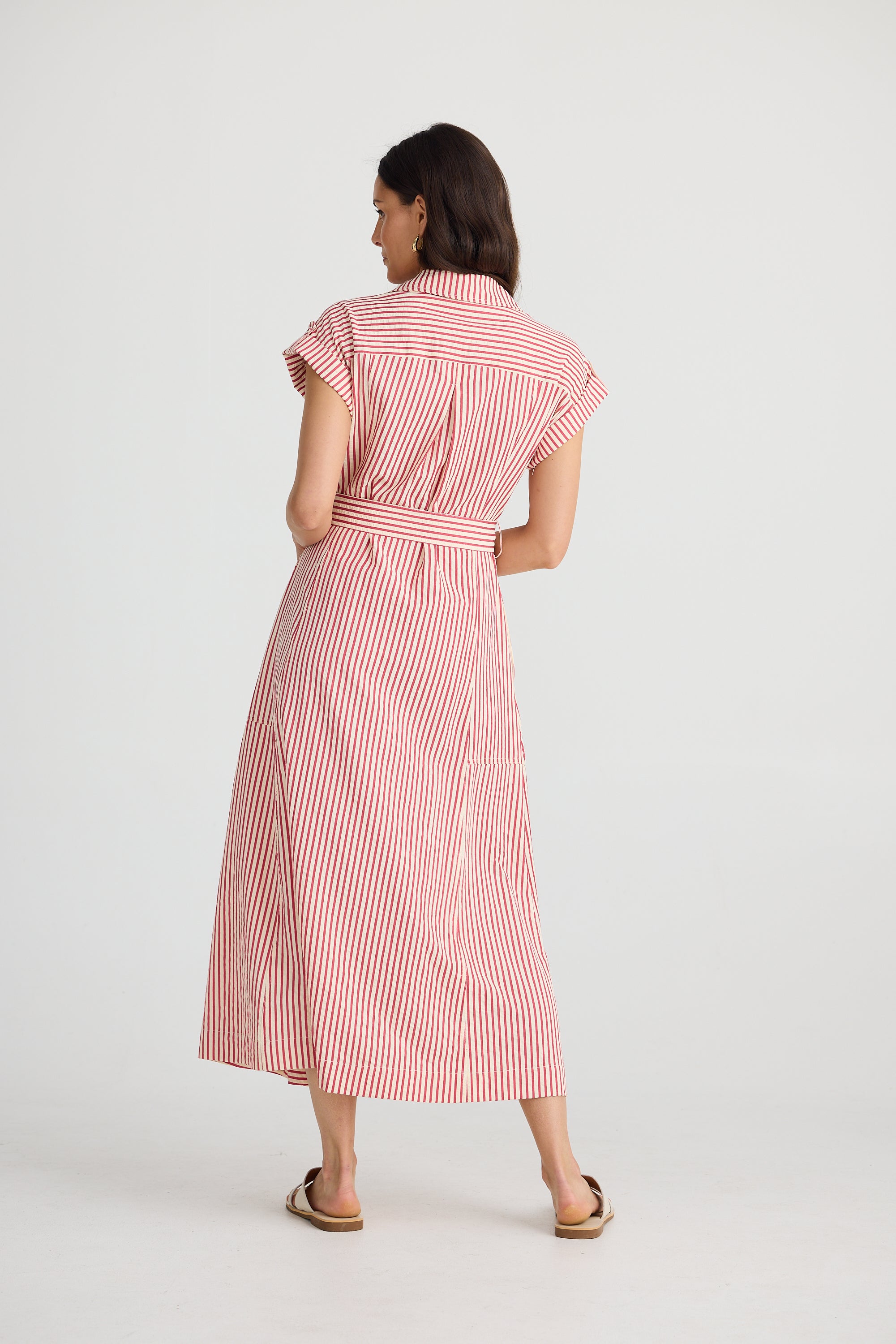 Portia Dress - White & Red Stripe