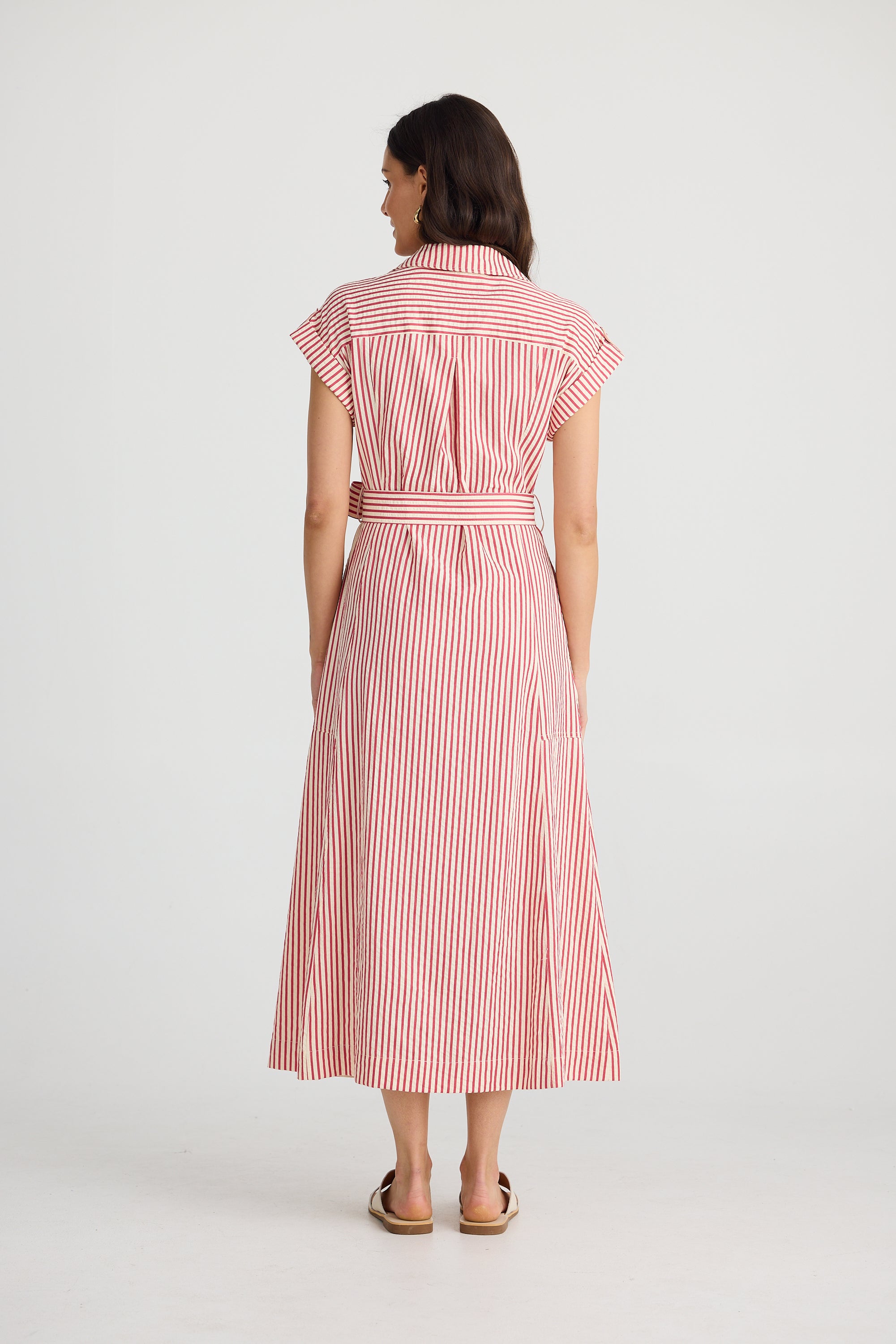 Portia Dress - White & Red Stripe