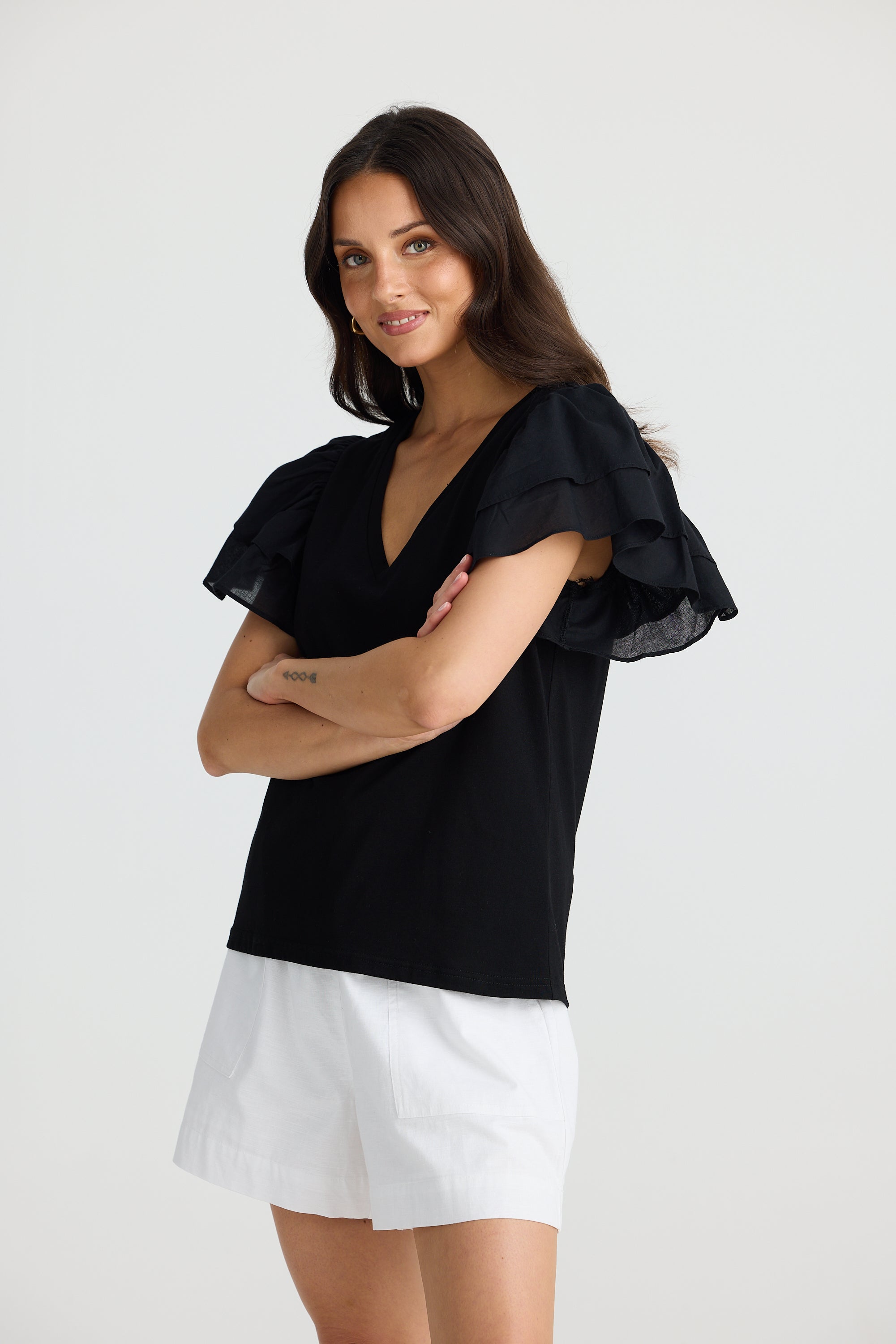 Gigi V-Neck Tee - Black