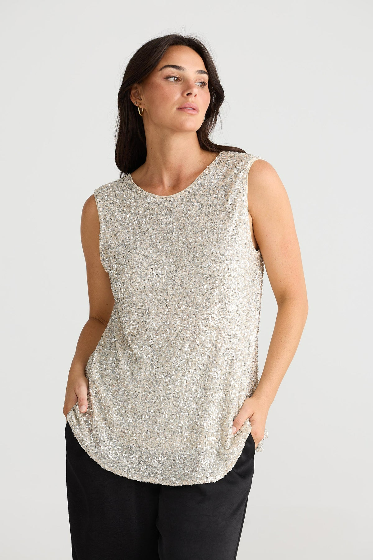 Show Stopper Top - Champagne Sequin