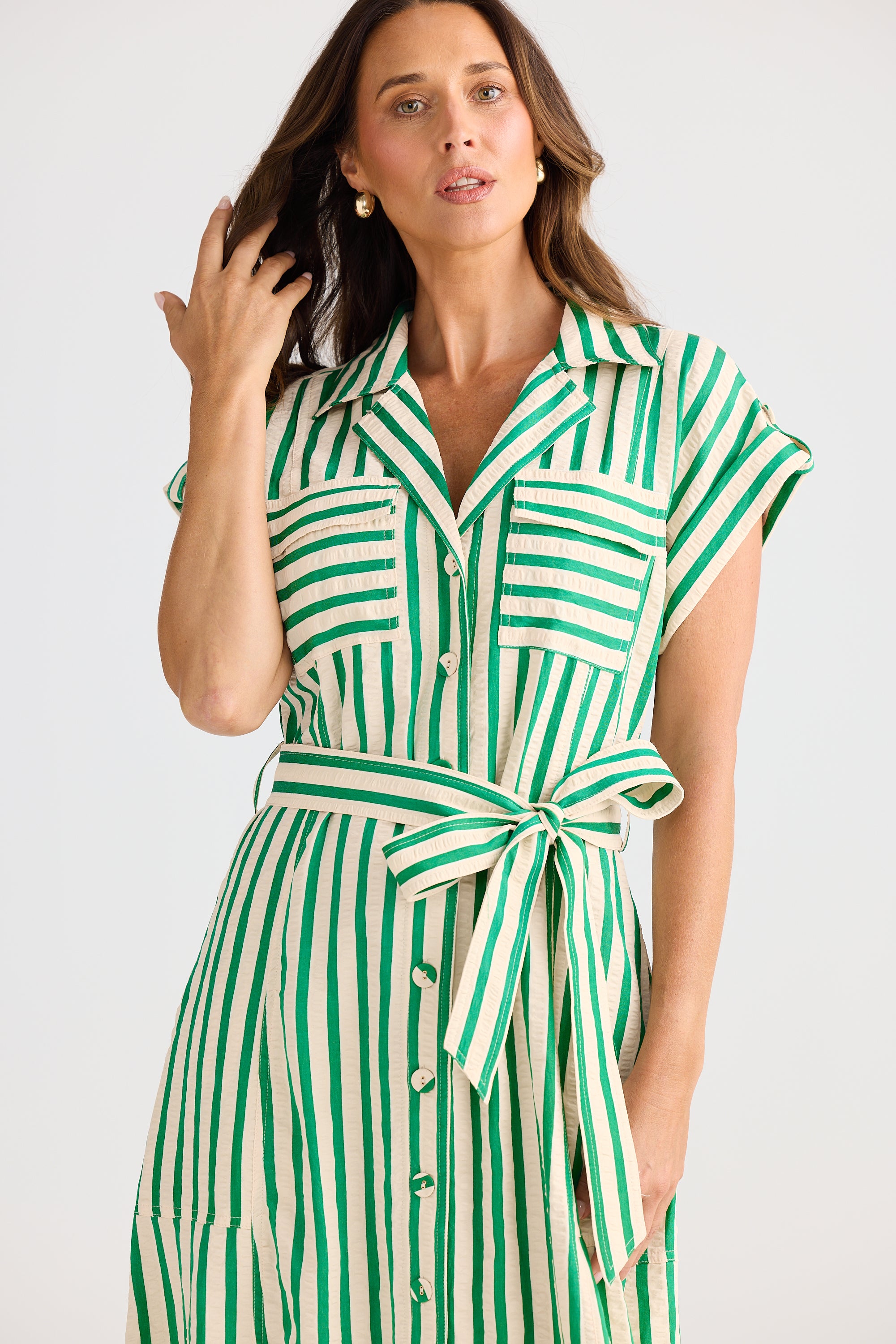Portia Dress - Jade Stripe
