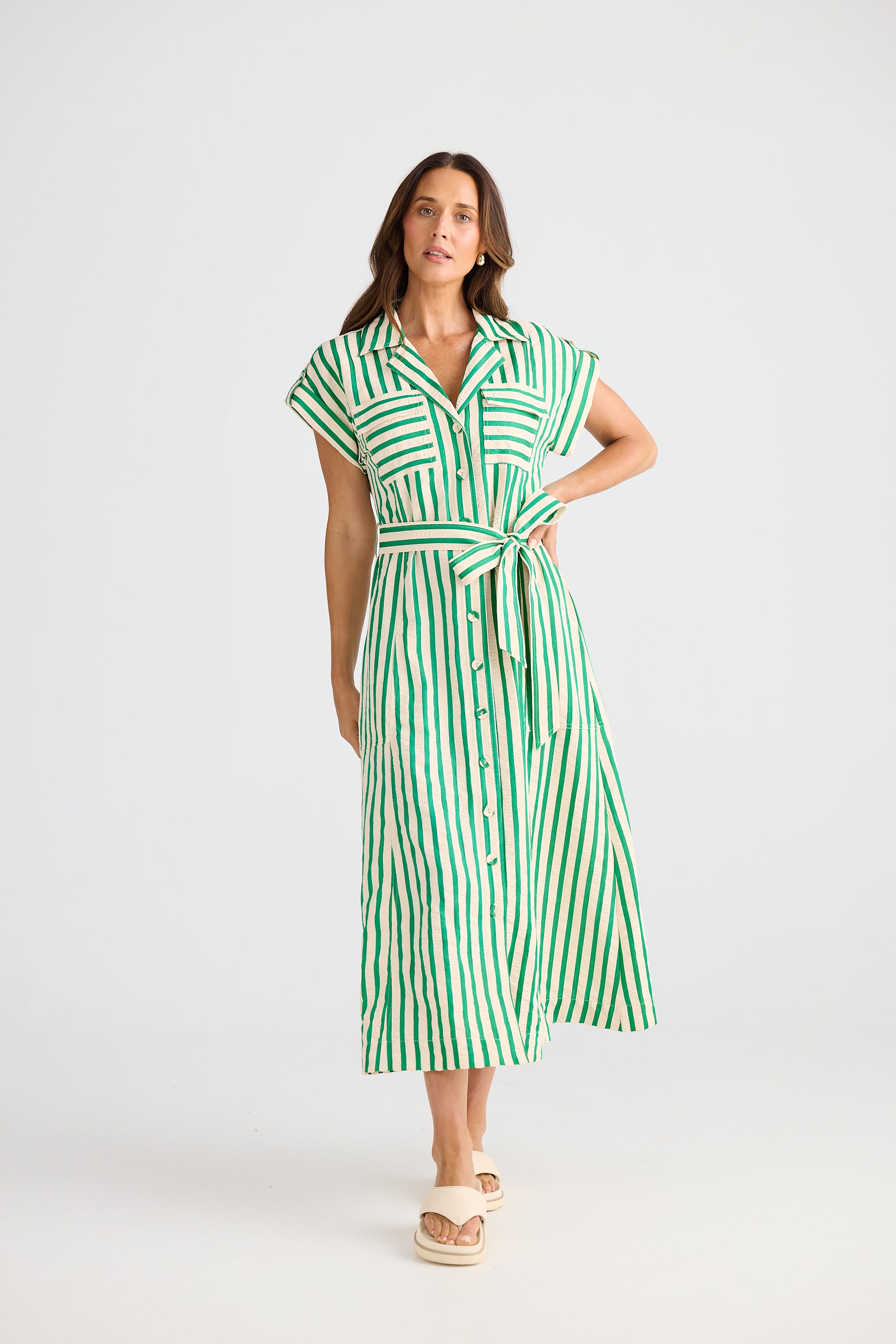 Portia Dress - Jade Stripe