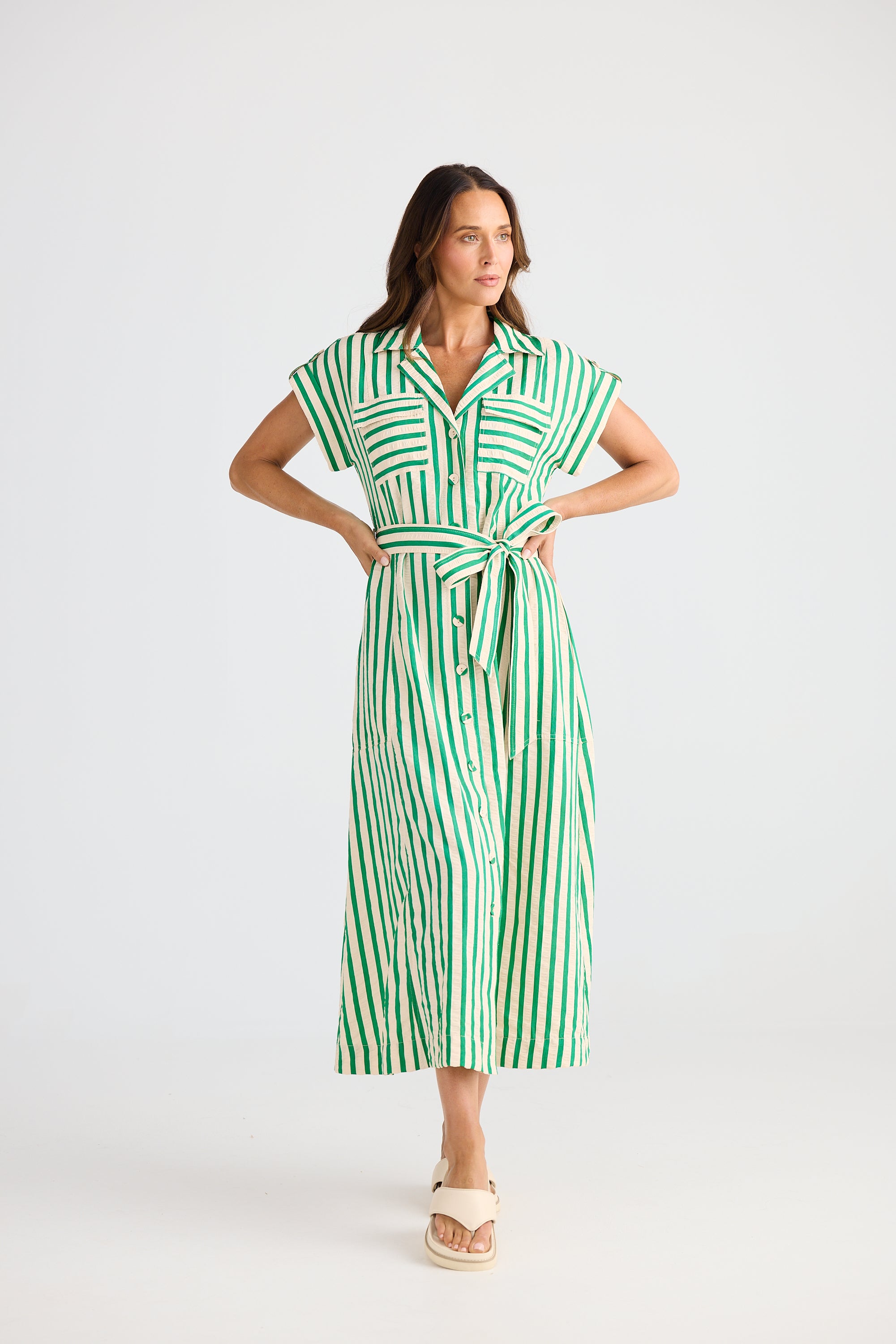Portia Dress - Jade Stripe