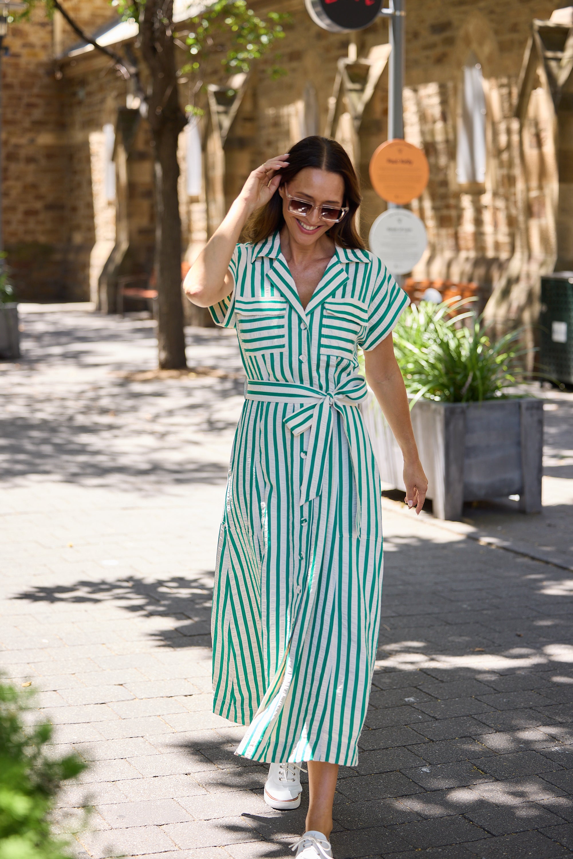 Portia Dress - Jade Stripe