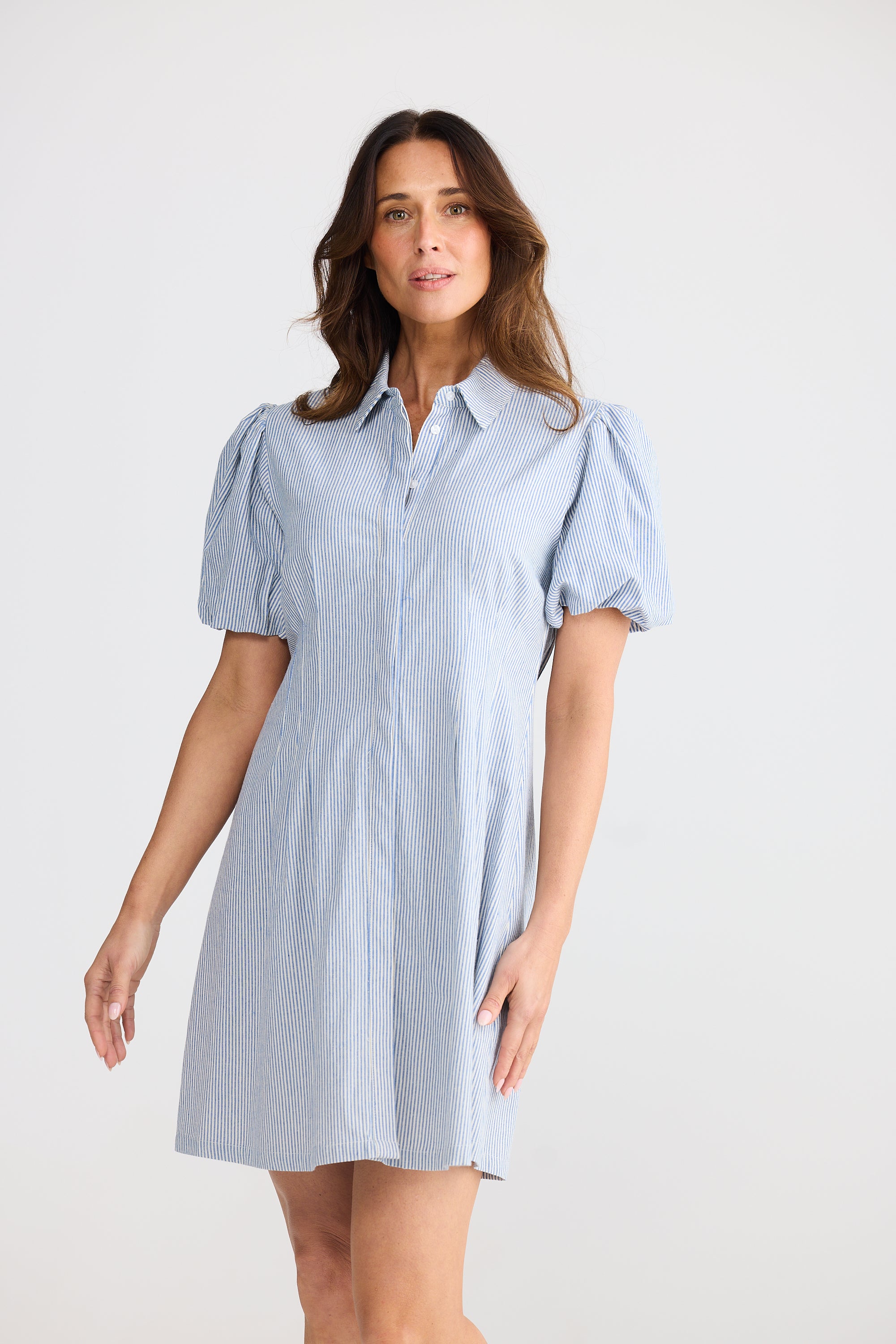 Maria Short Dress - Blue Pinstripe