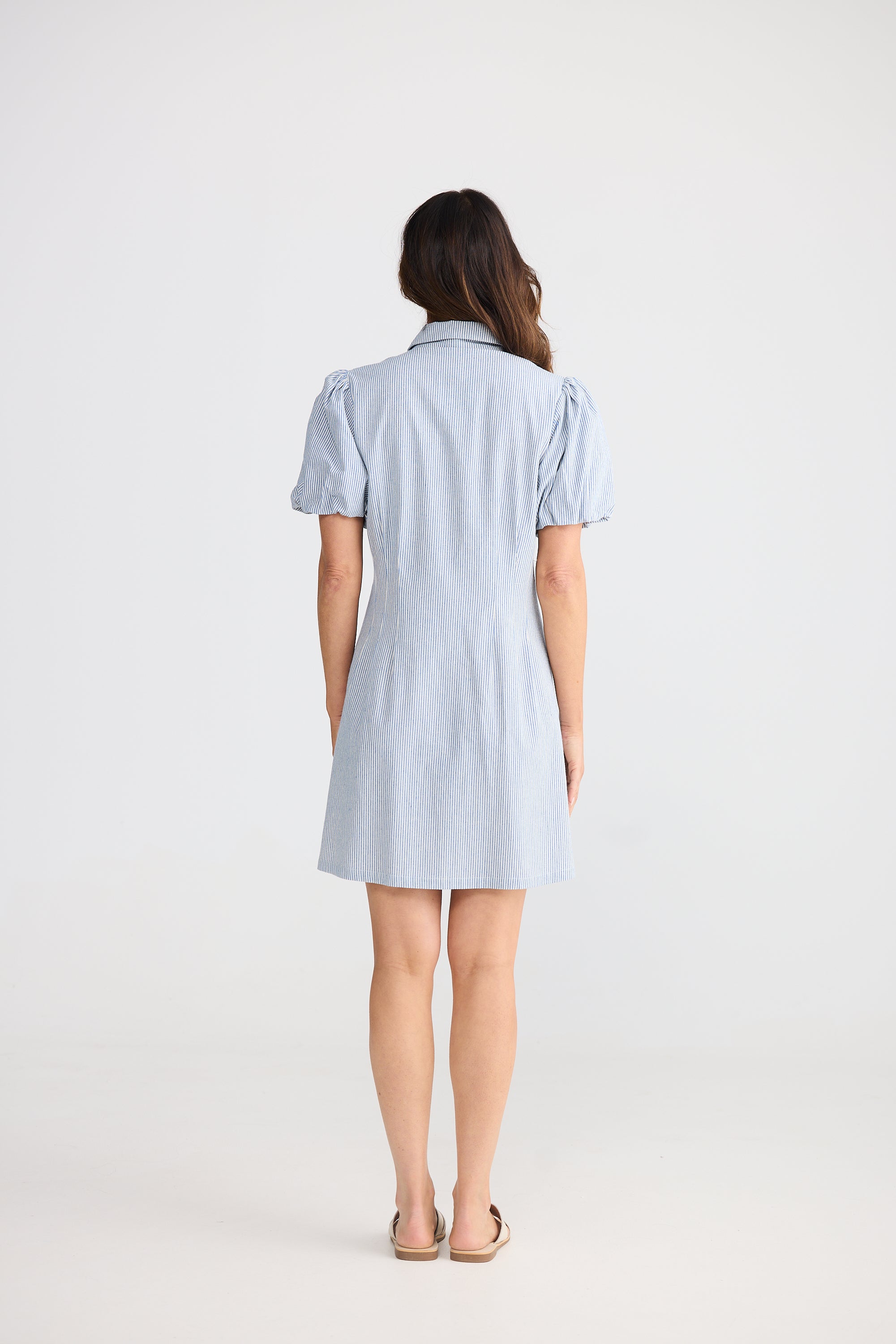 Maria Short Dress - Blue Pinstripe