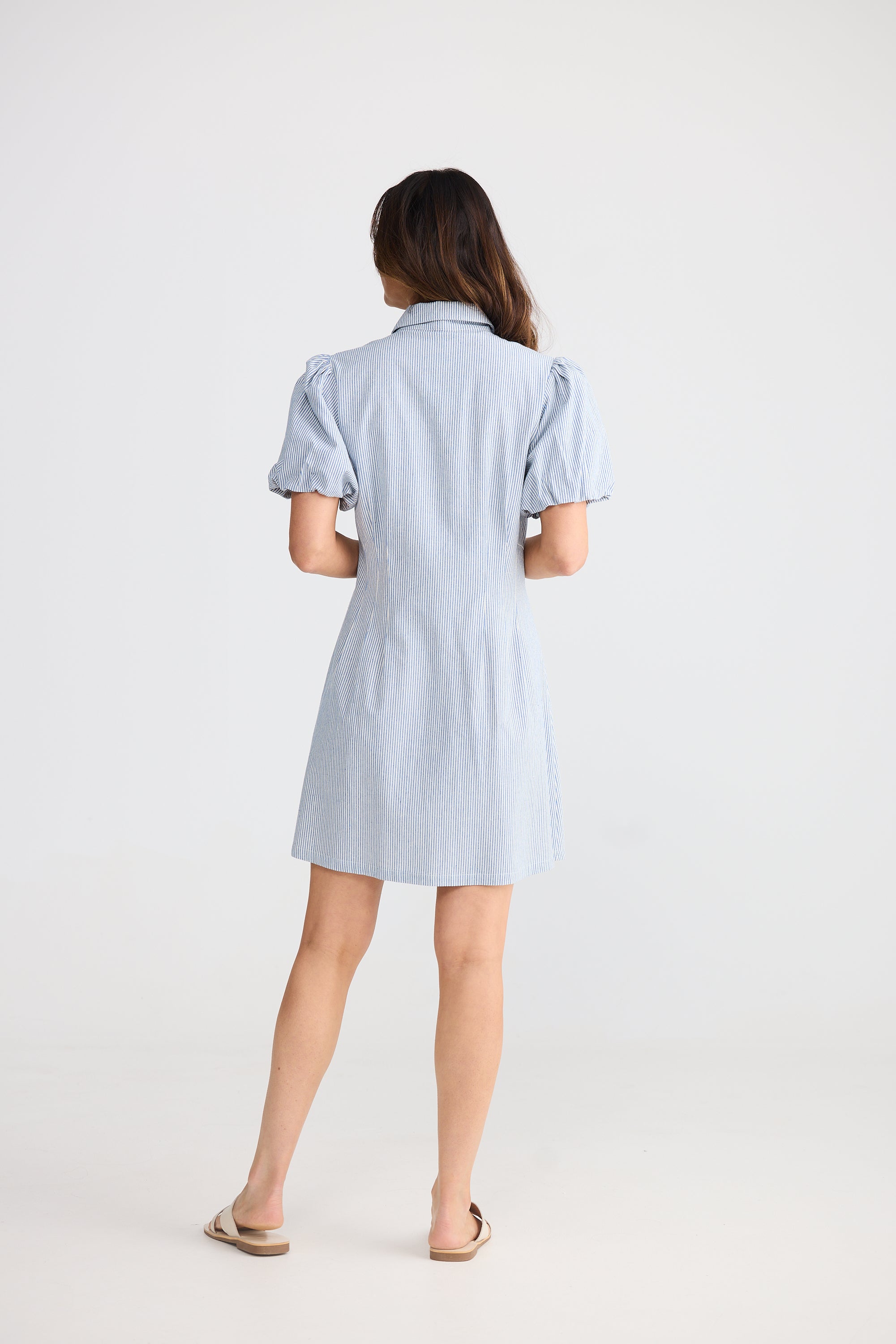 Maria Short Dress - Blue Pinstripe