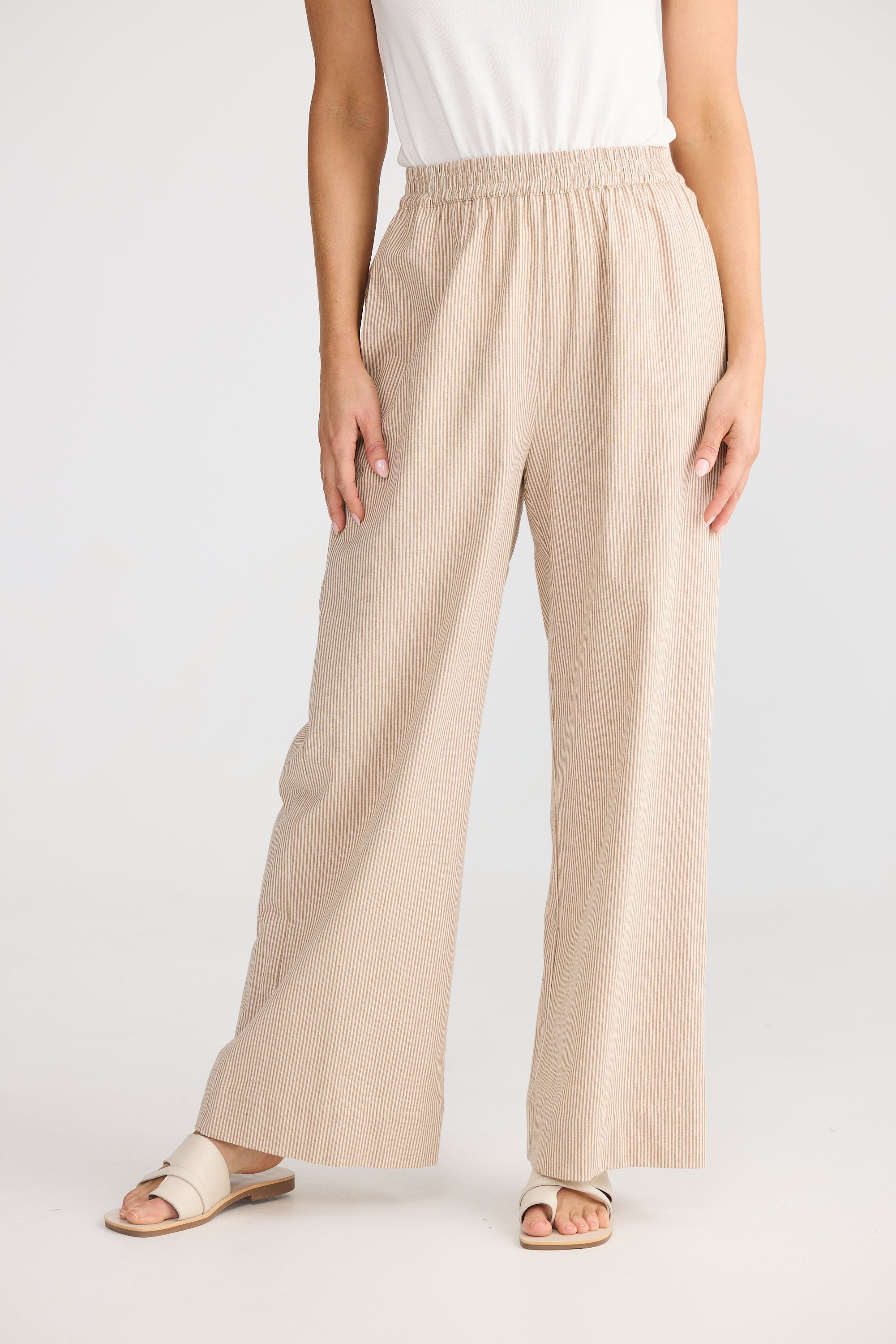 Monty Pant - Latte Pinstripe