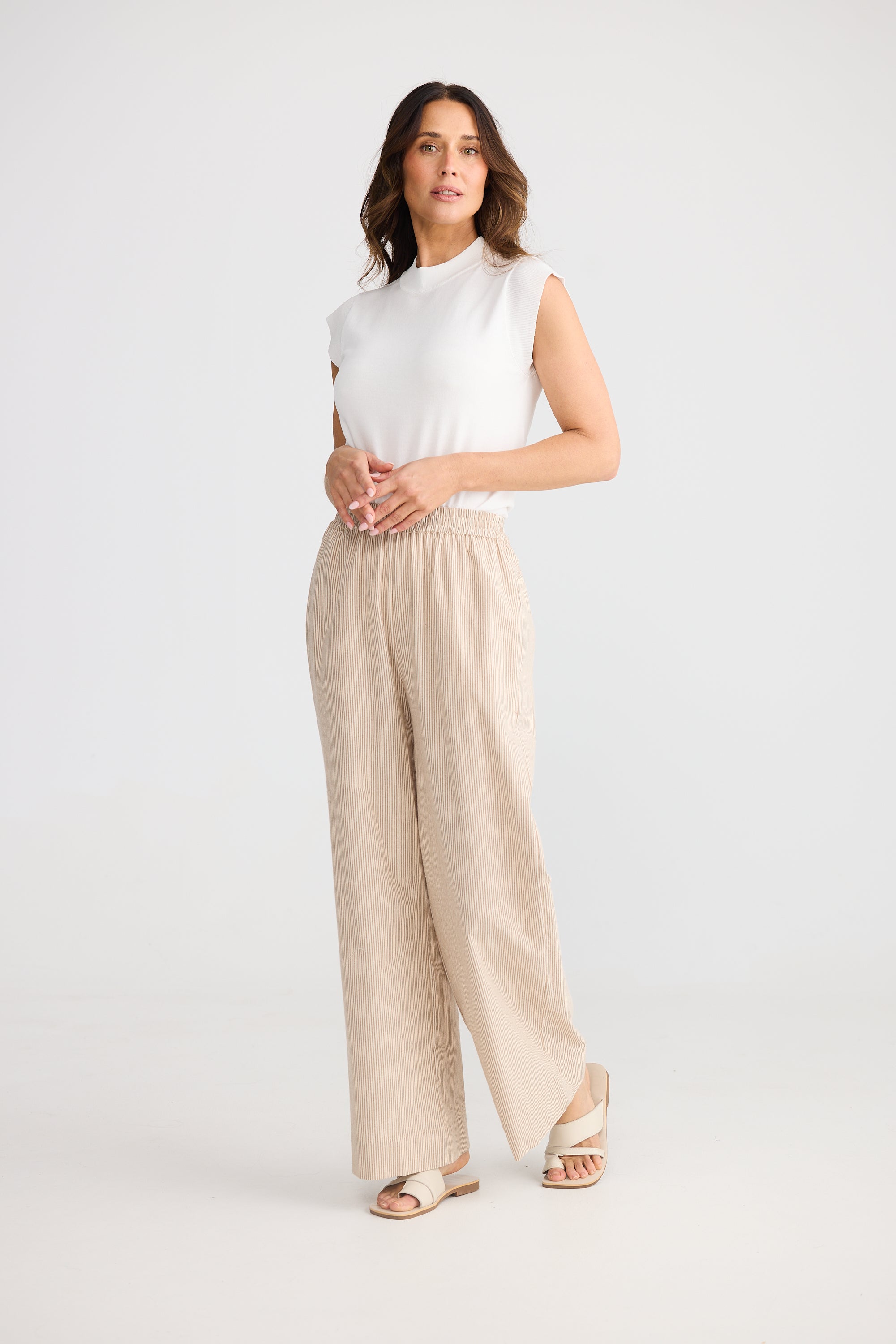 Monty Pant - Latte Pinstripe