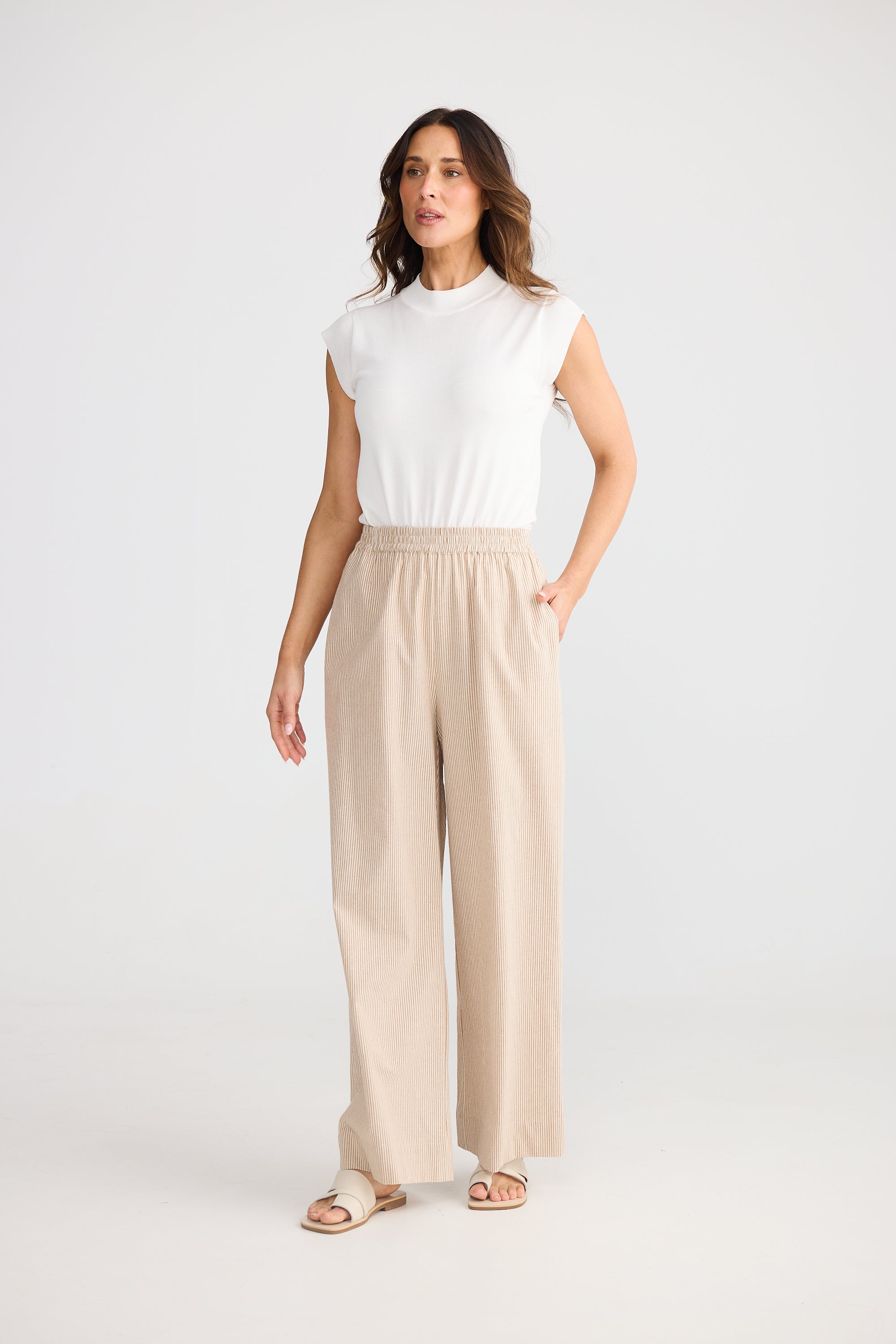 Monty Pant - Latte Pinstripe