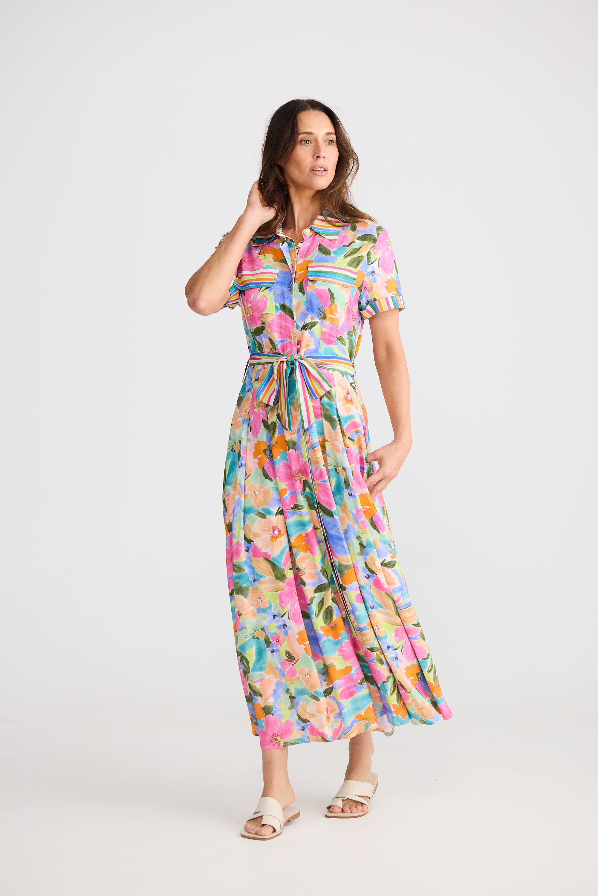 Rossellini Short Sleeve Dress - Electric Bloom