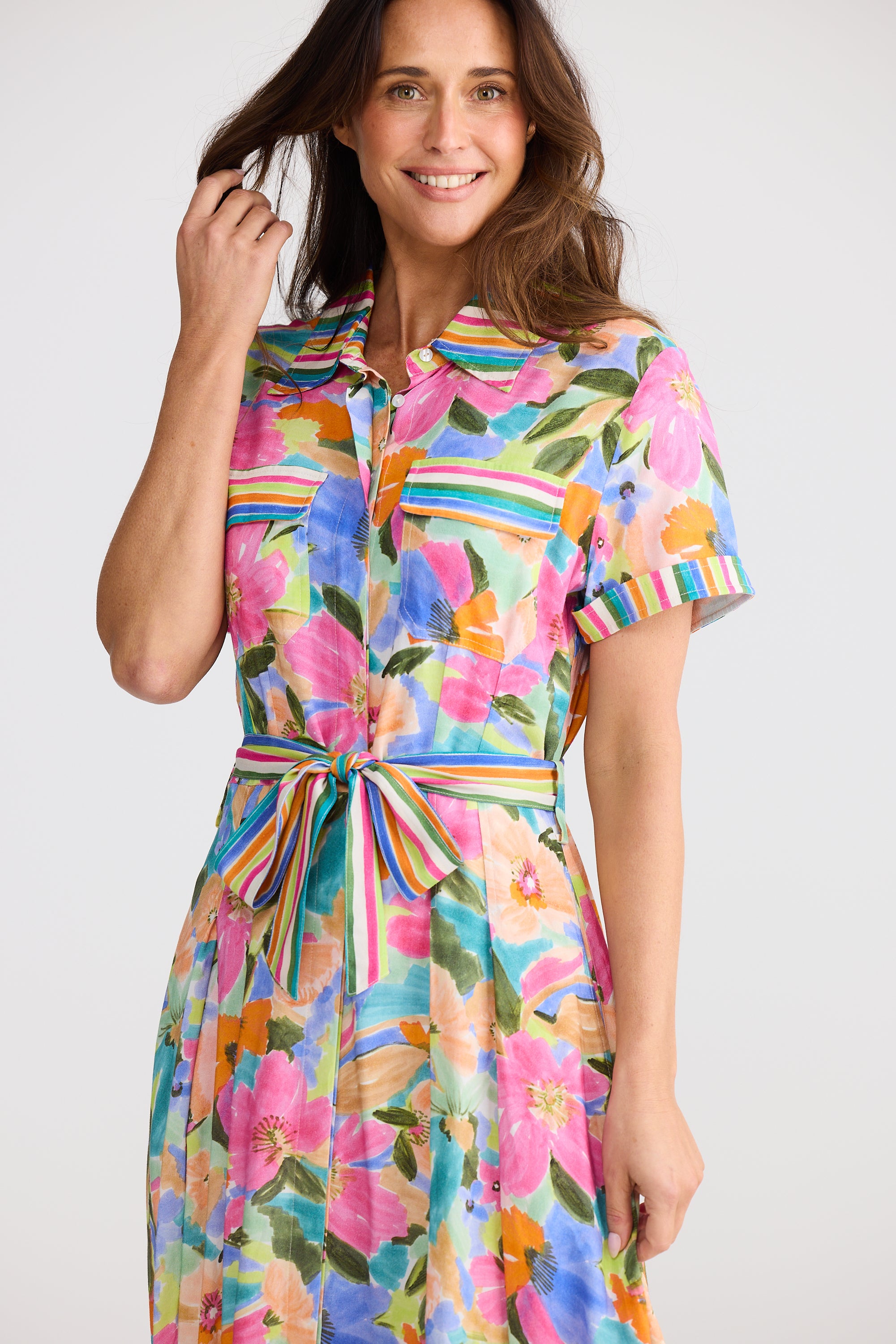 Rossellini Short Sleeve Dress - Electric Bloom