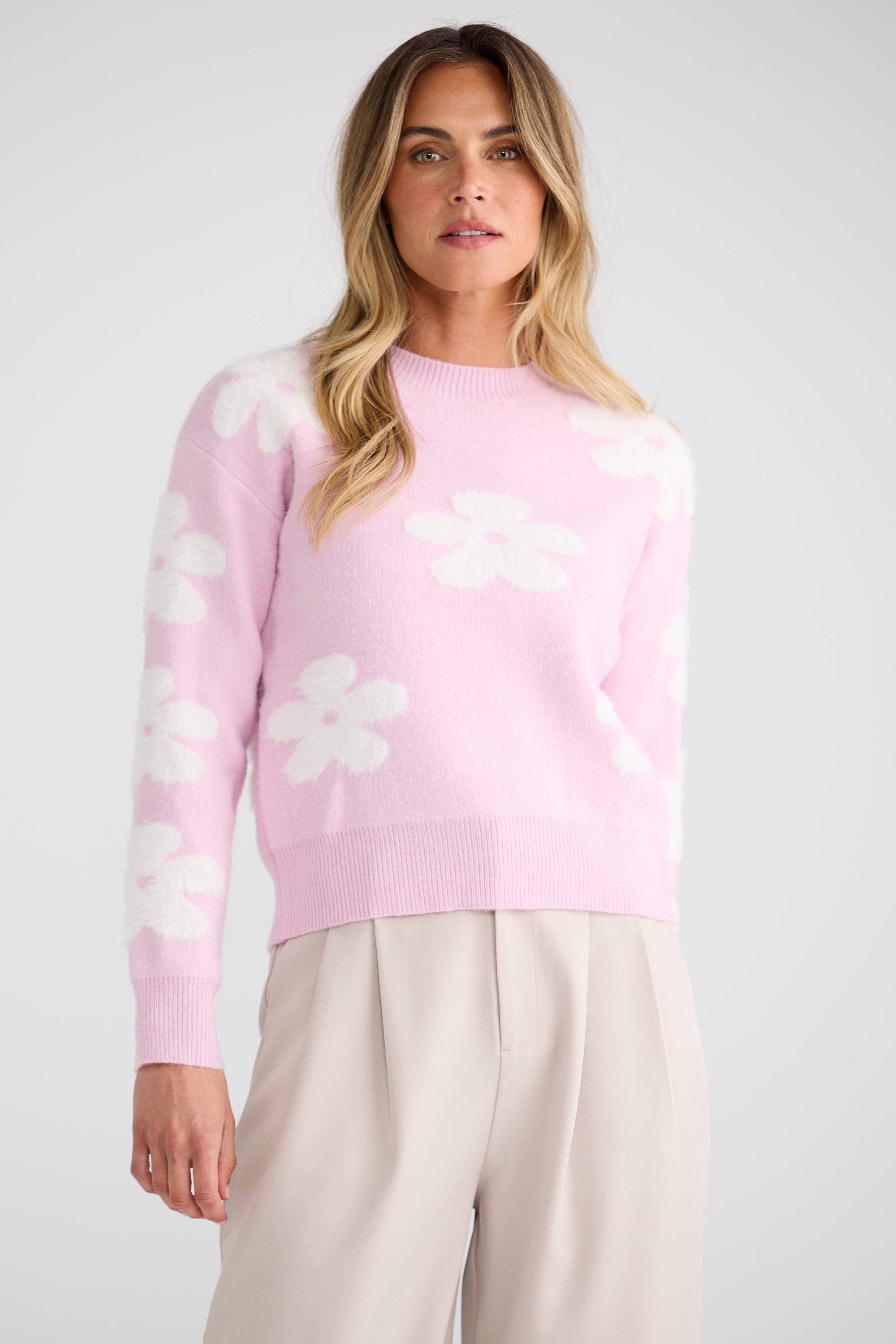 Cosmos Knit - Pink w White