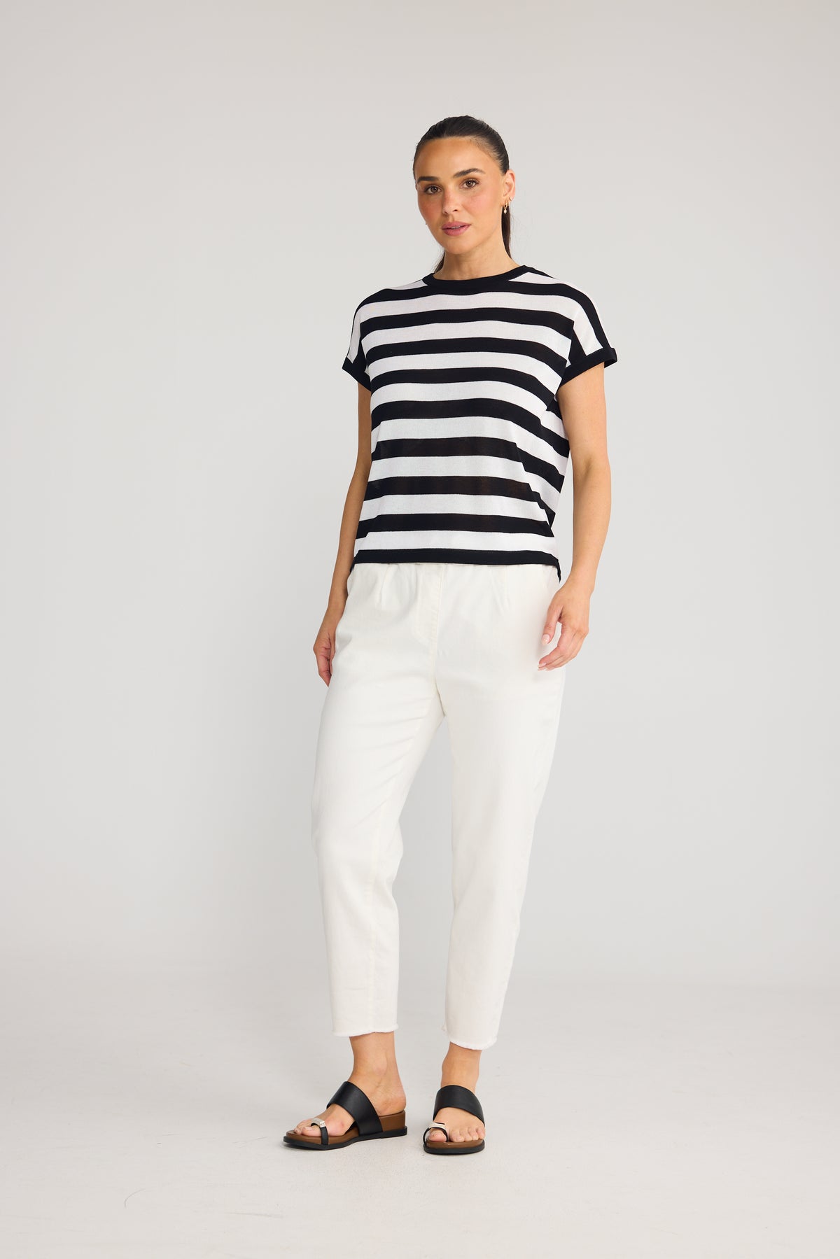 Rosalie Tee - White w Black Stripe