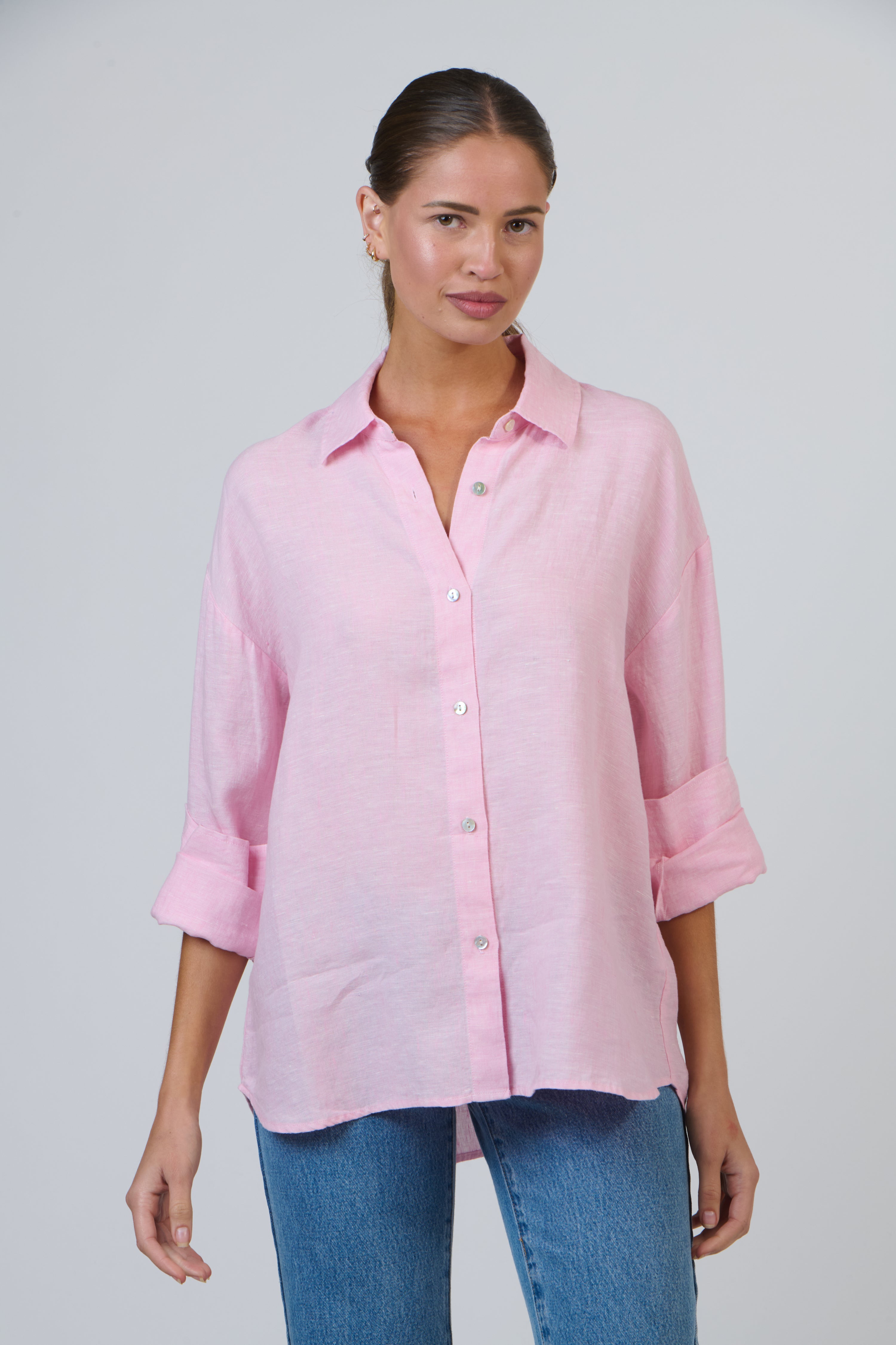 Linen Boyfriend Shirt - Pivoine