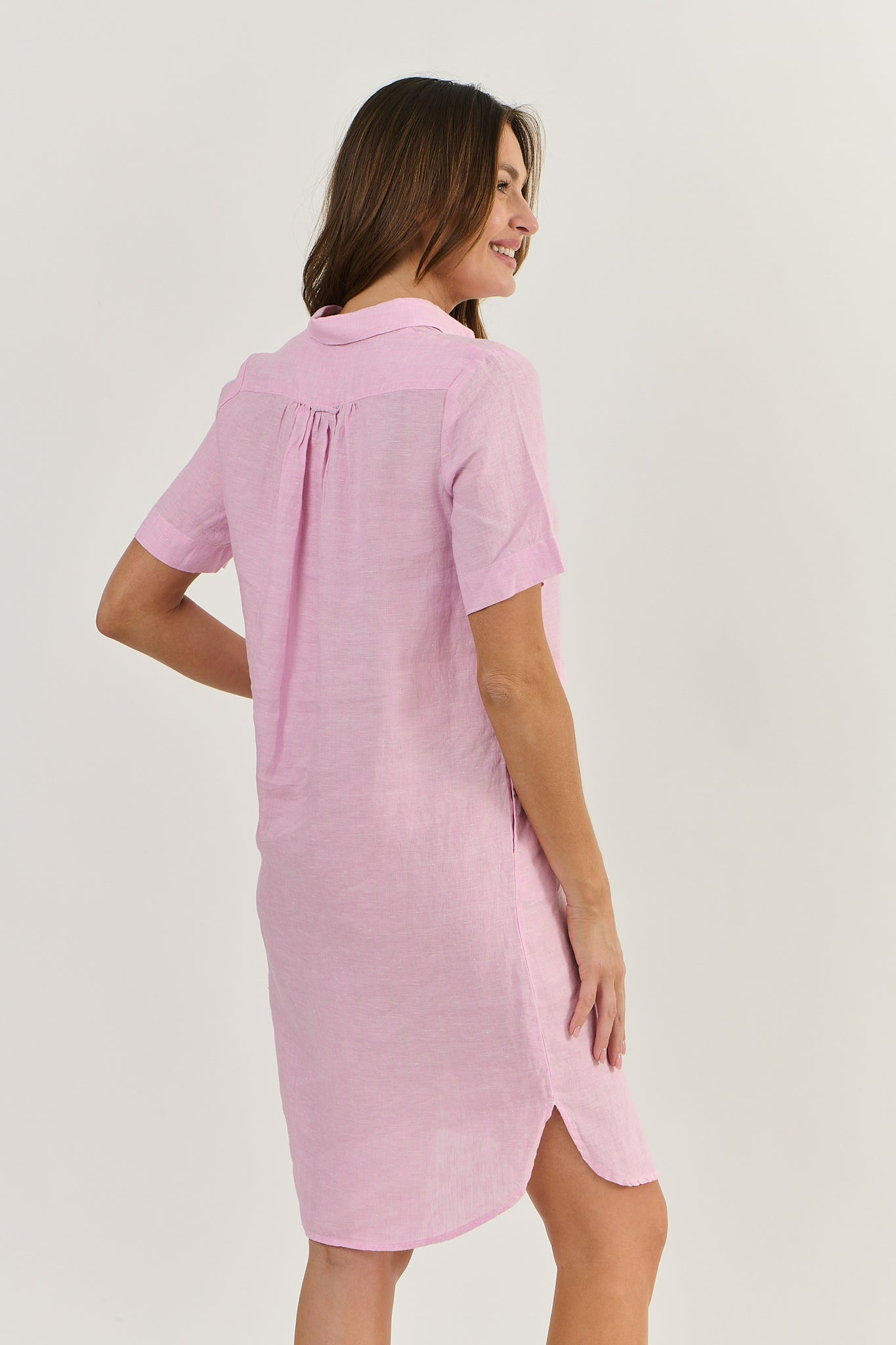 Linen Shirt Dress Pink