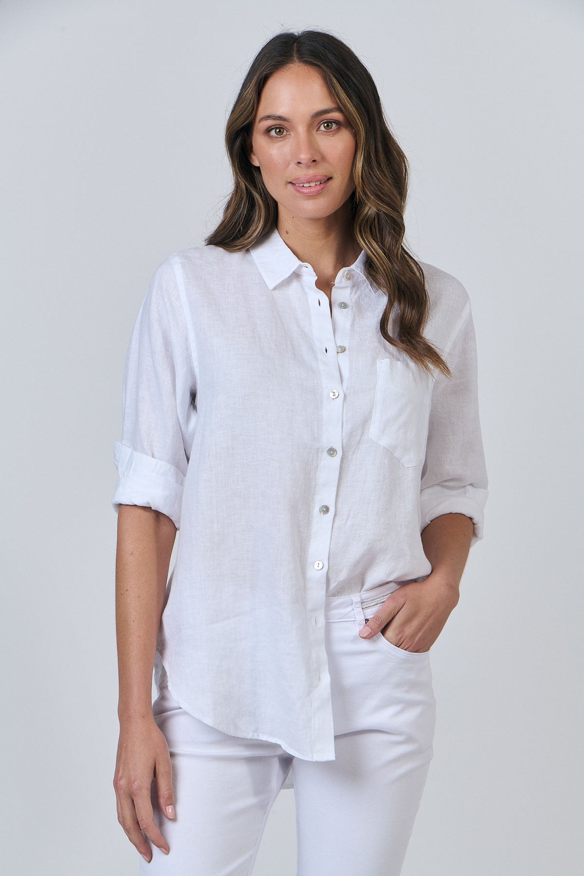 Long Sleeve Linen Boyfriend Shirt - Lys