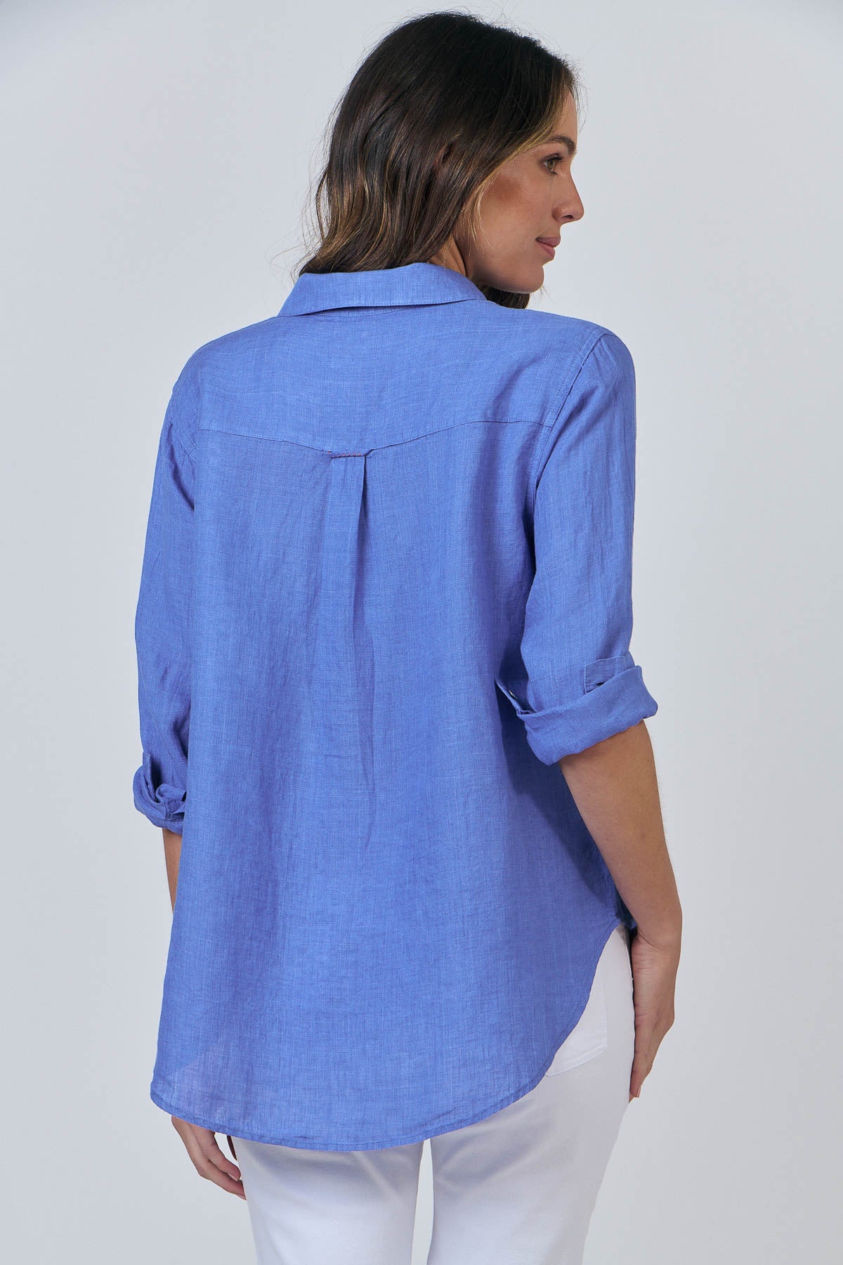 Long Sleeve Linen Boyfriend Shirt - Mer