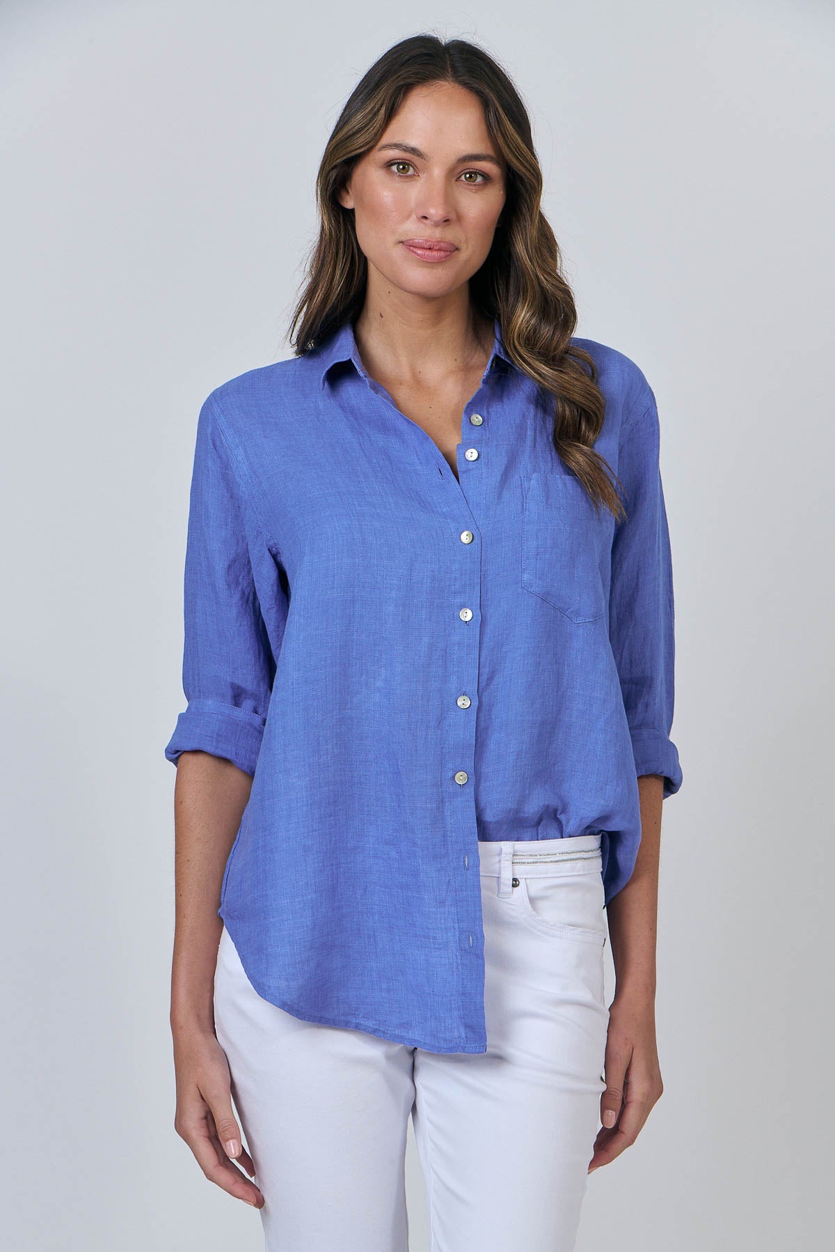 Long Sleeve Linen Boyfriend Shirt - Mer