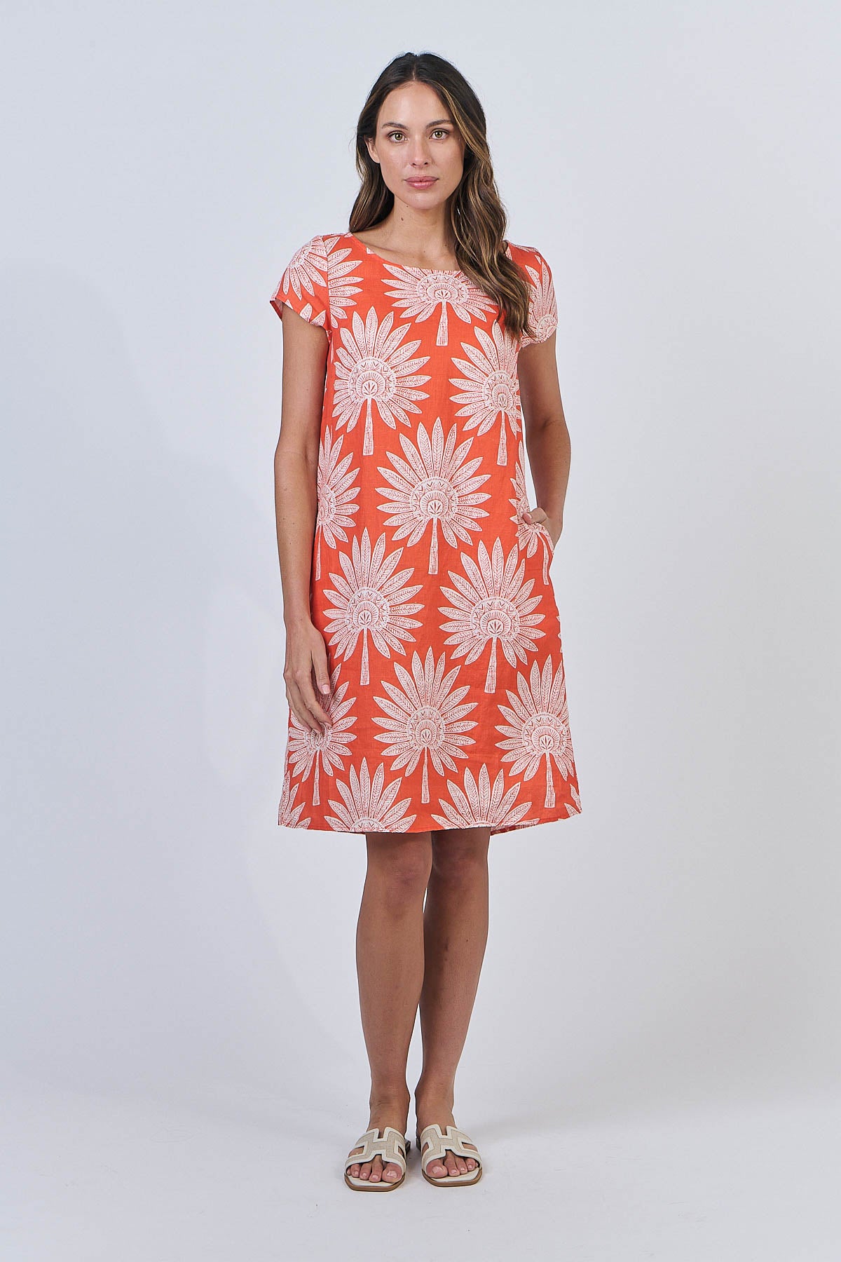 Linen Dress - Sunset Palm