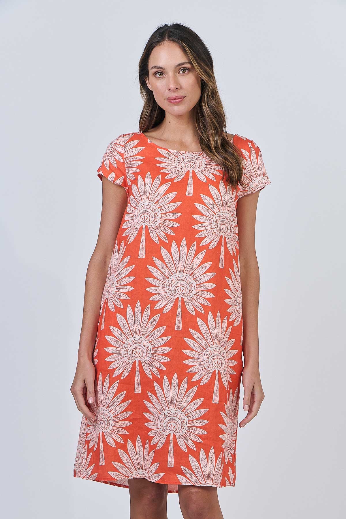 Linen Dress - Sunset Palm