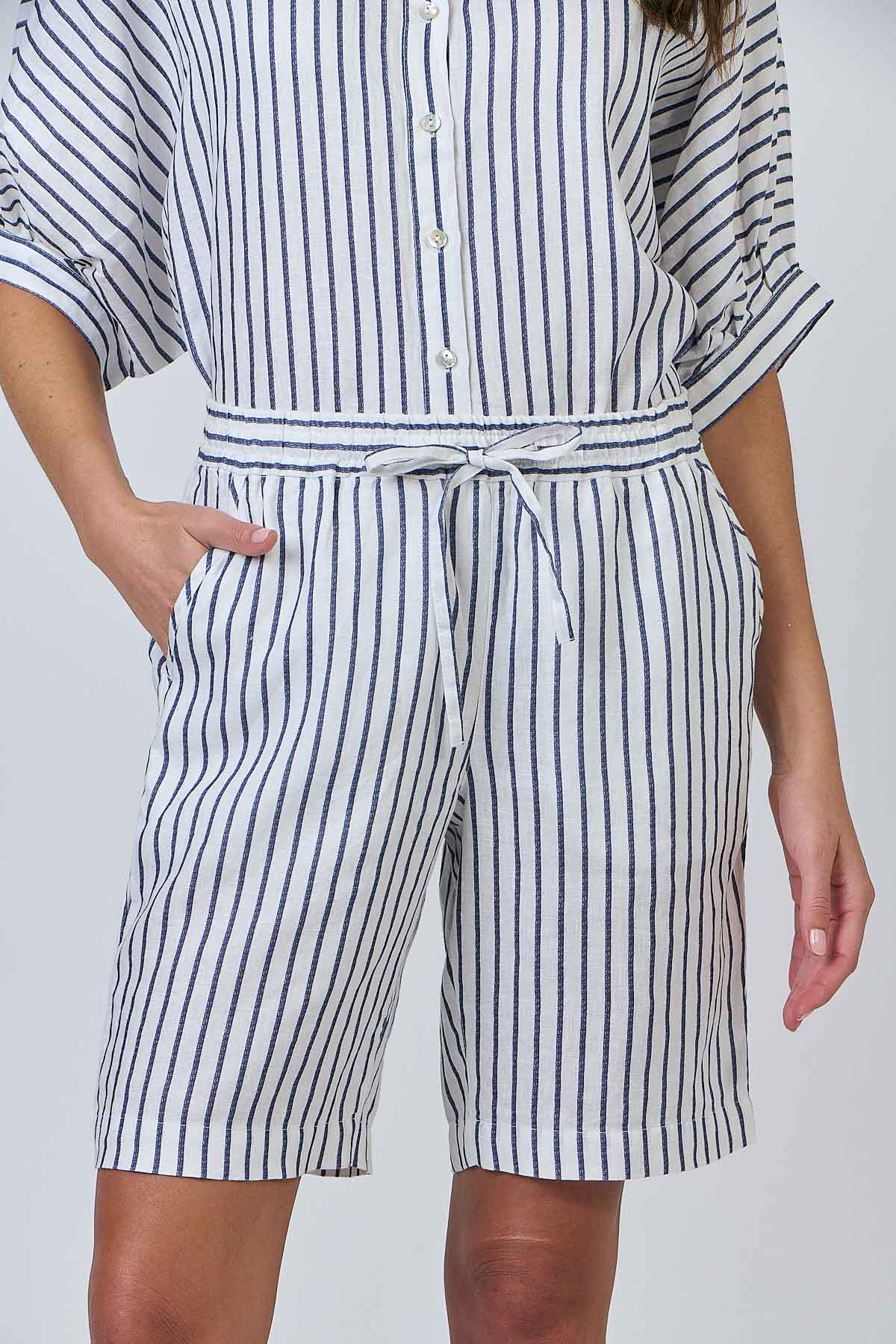 Linen Shorts - Blueberry Stripe