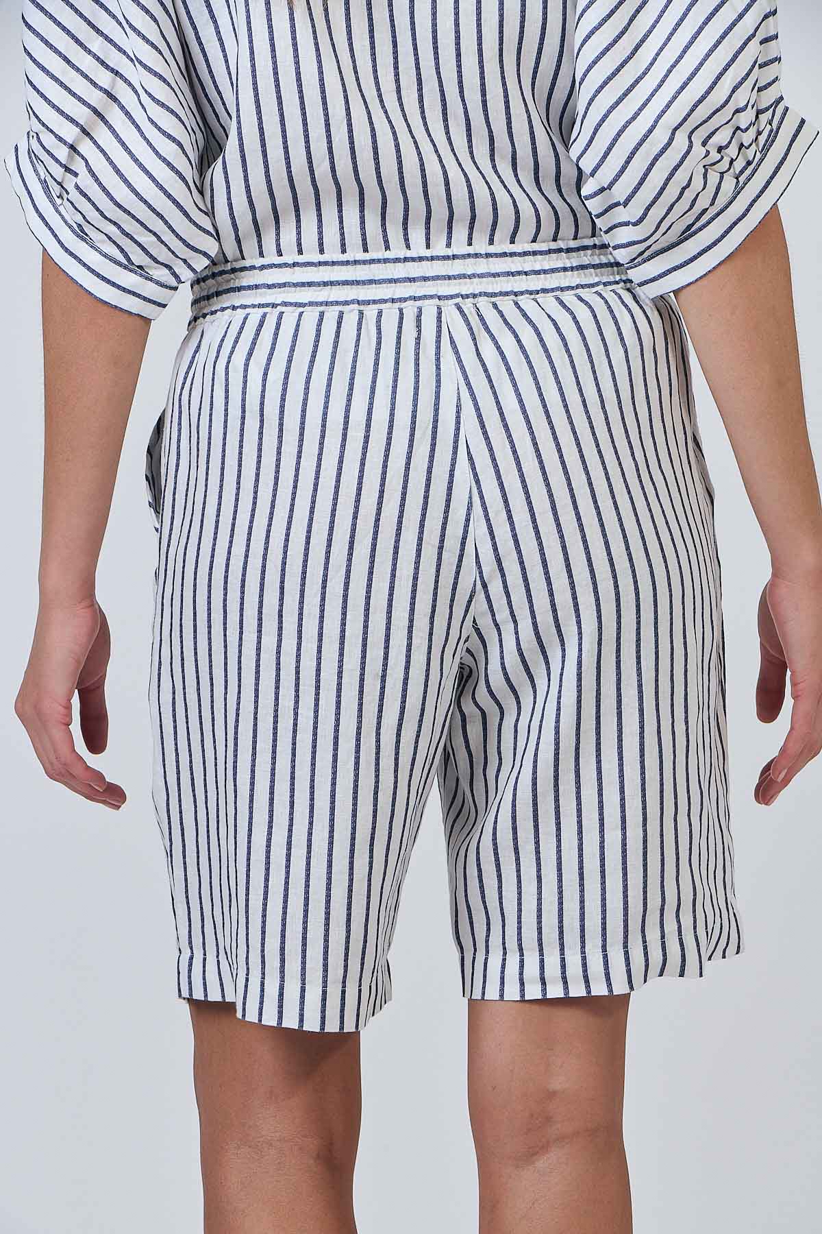 Linen Shorts - Blueberry Stripe