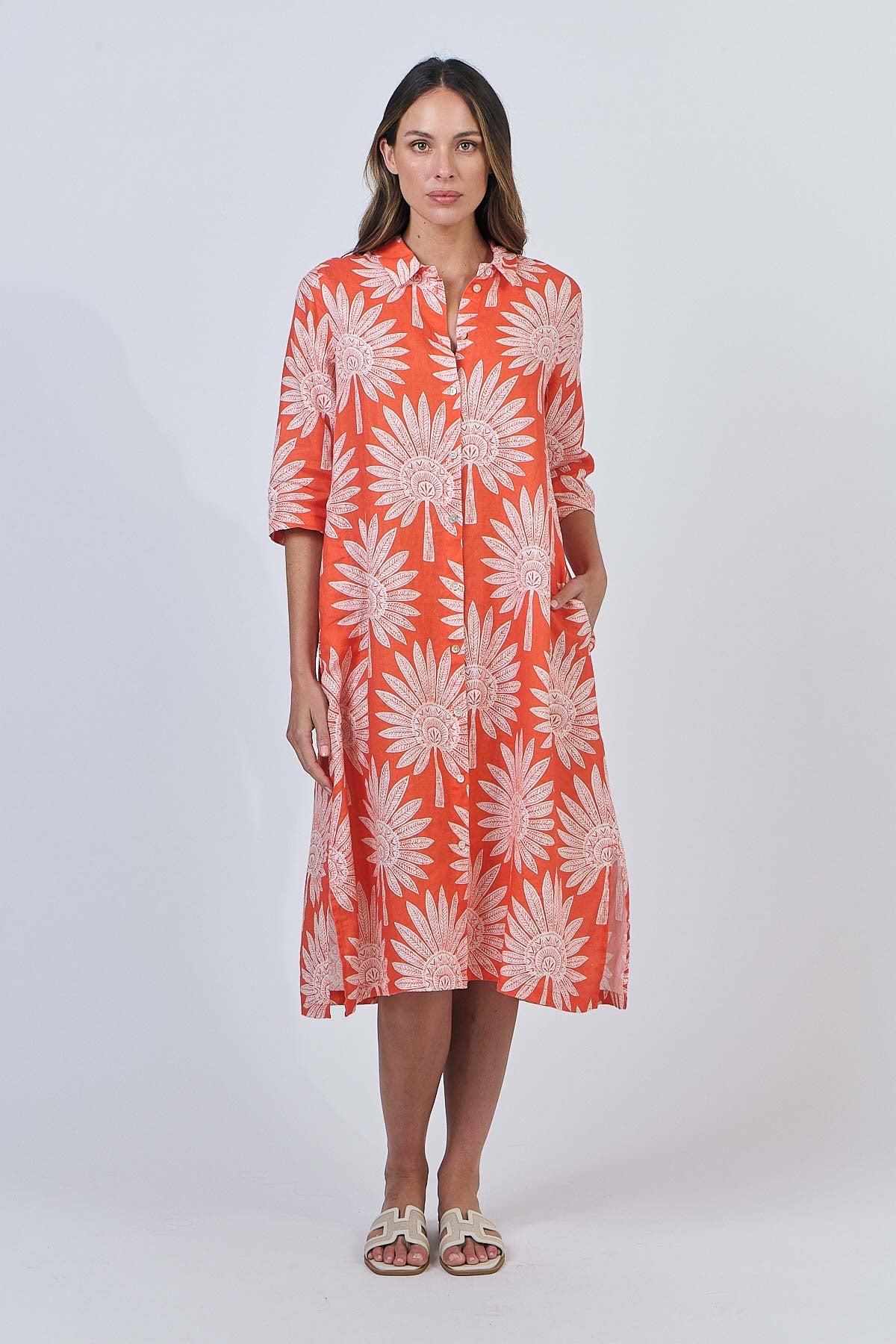 Linen Dress - Sunset Palm
