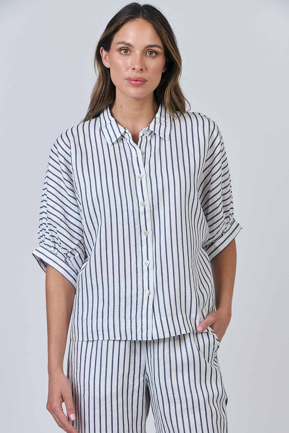 Linen Top - Blueberry Stripe