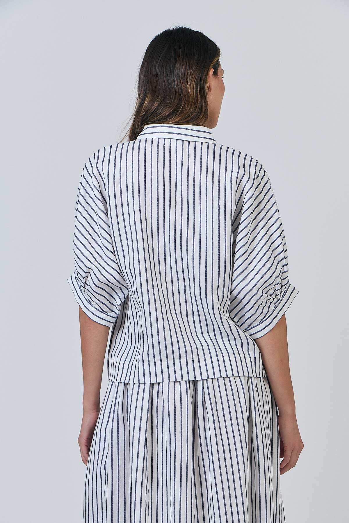 Linen Top - Blueberry Stripe