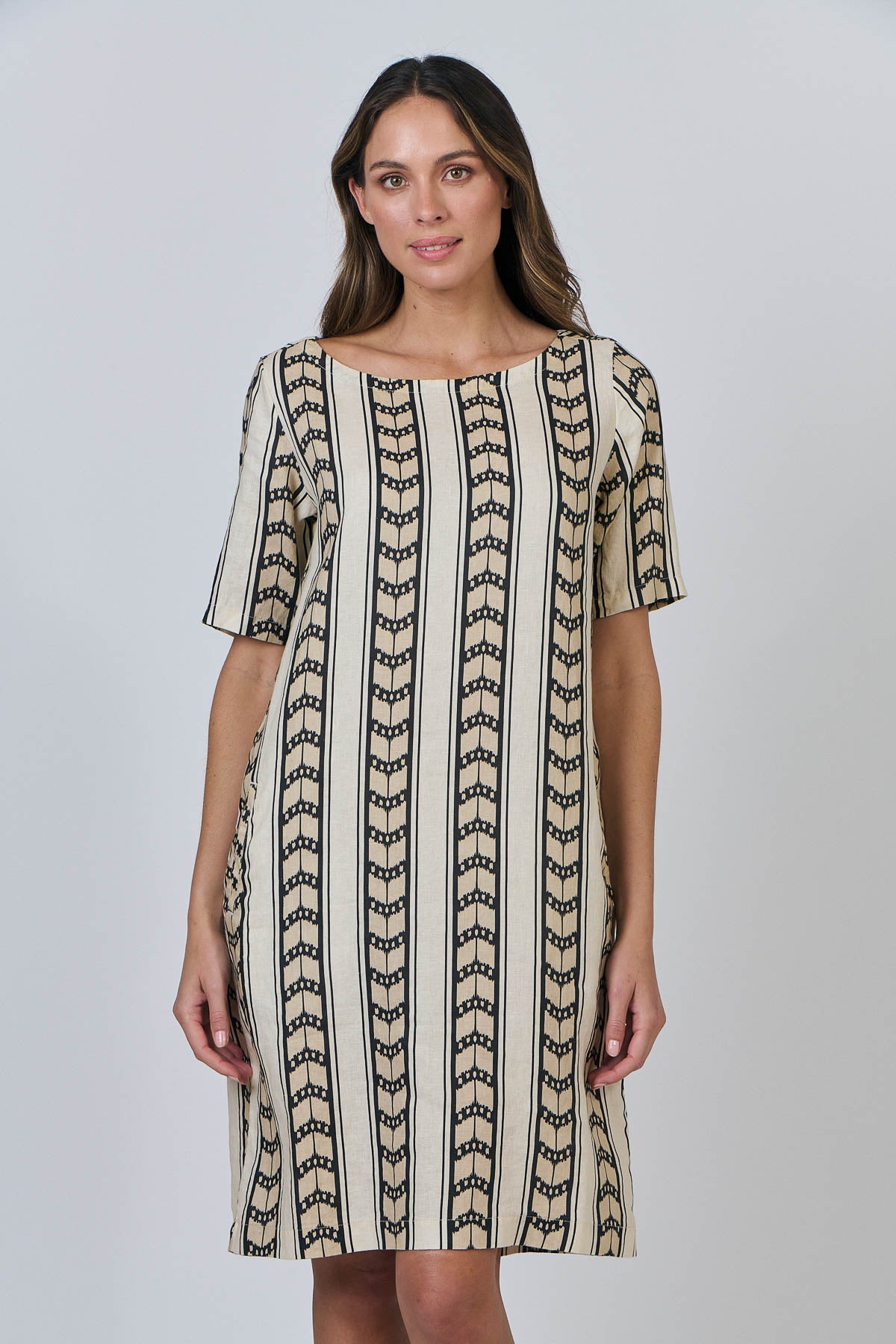 Linen Midi Dress - Chevron