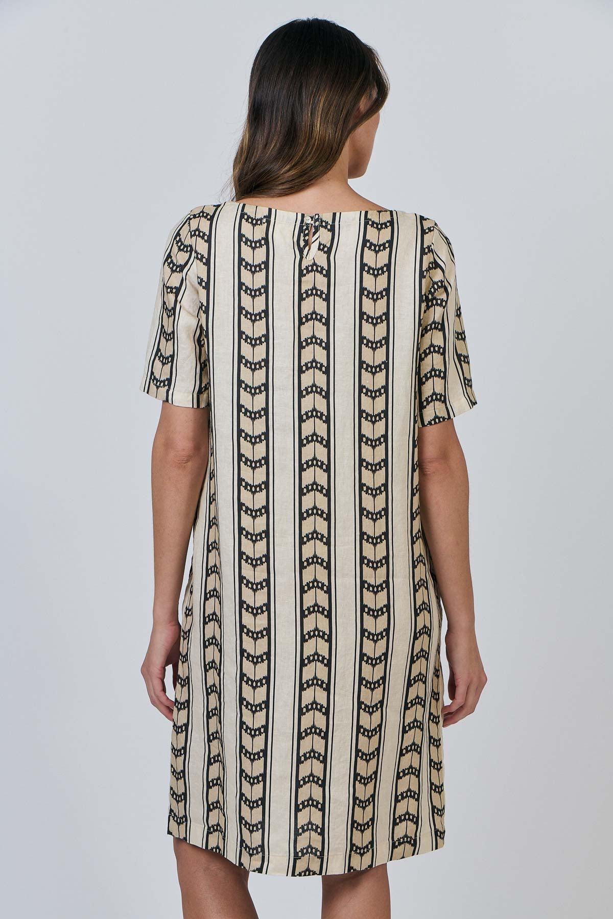 Linen Midi Dress - Chevron