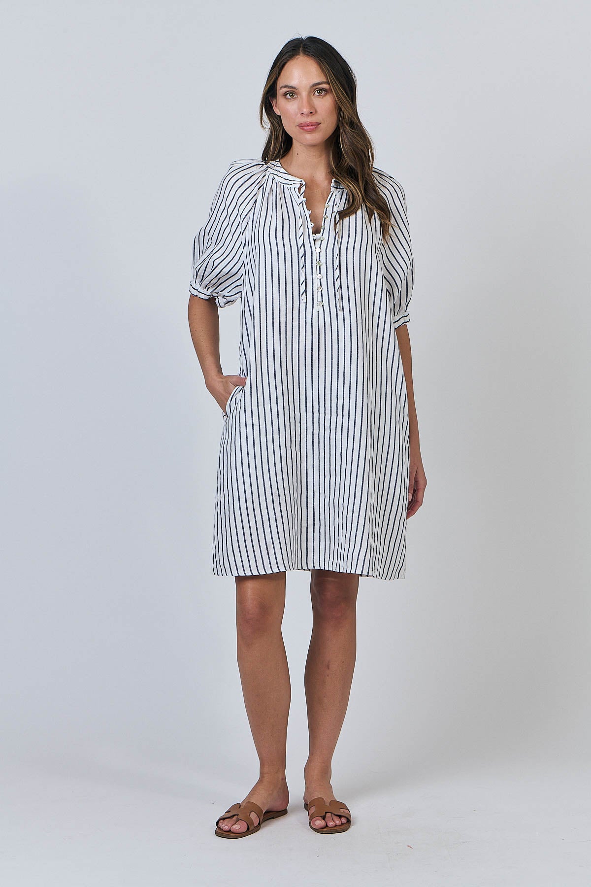 Linen Dress - Blueberry Stripe