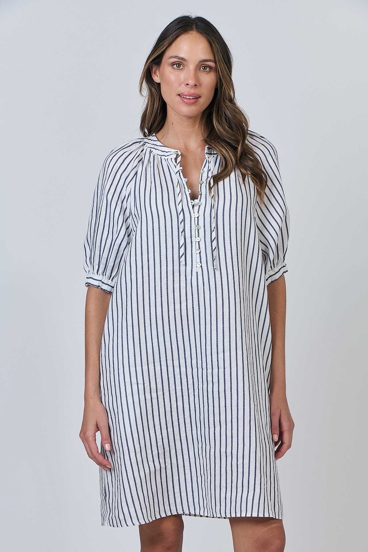 Linen Dress - Blueberry Stripe