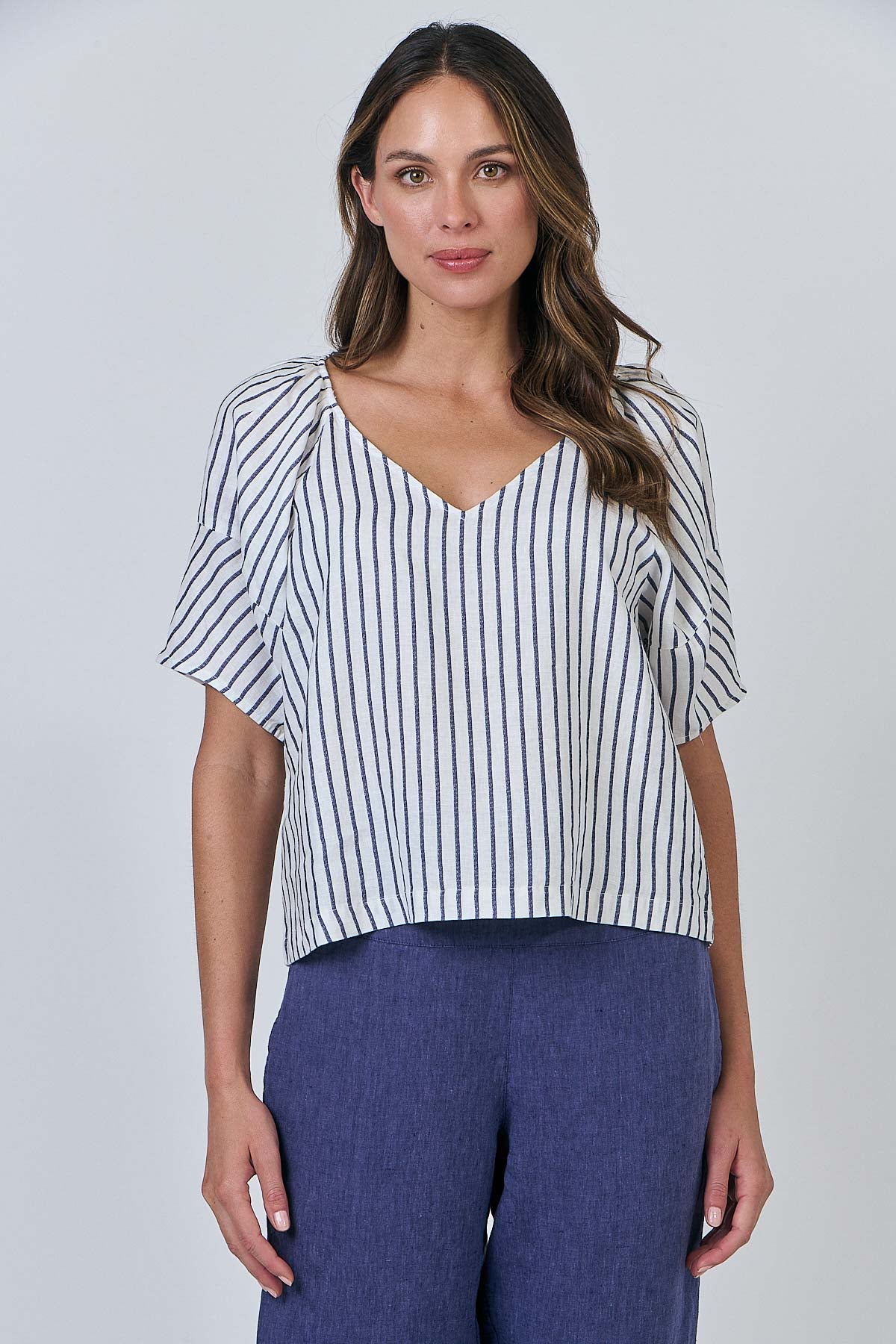 Linen Top - Blueberry Stripe