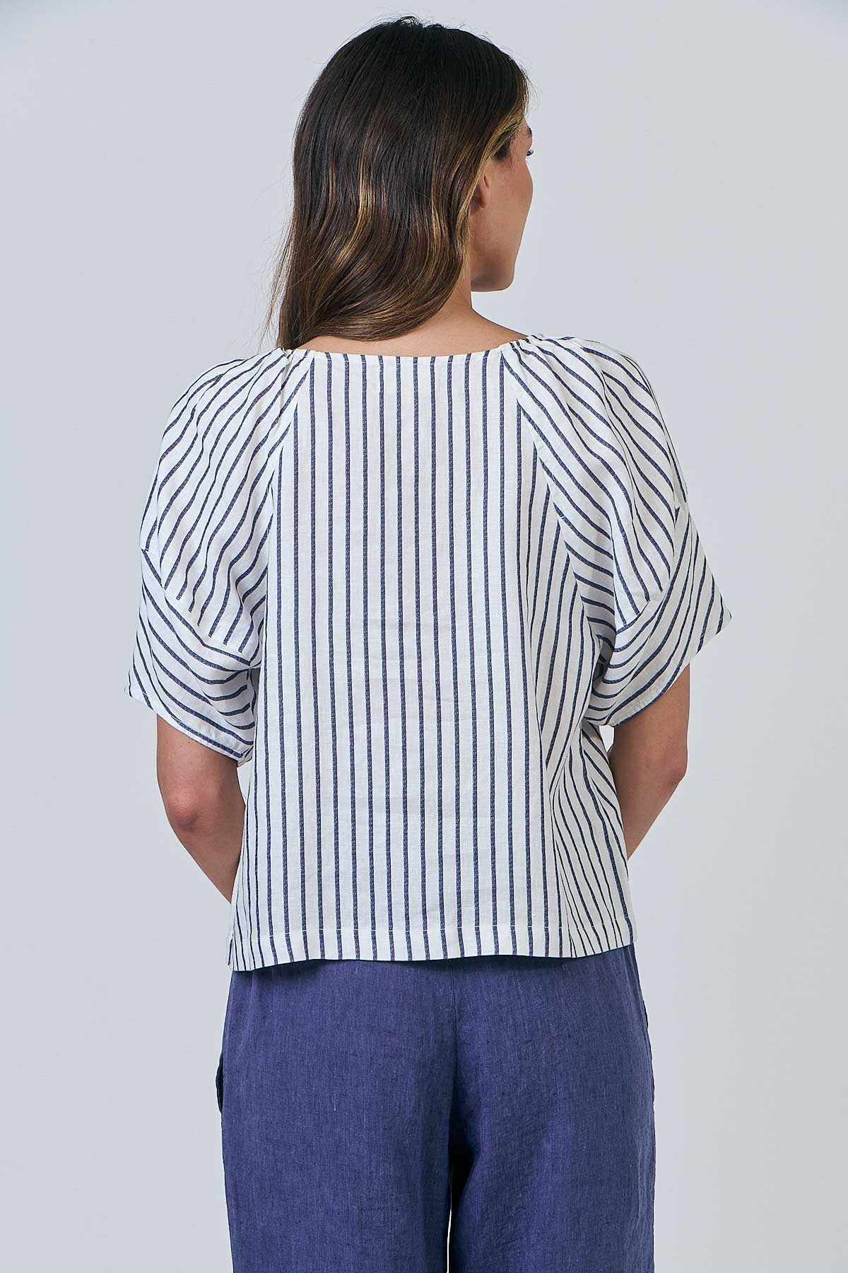 Linen Top - Blueberry Stripe