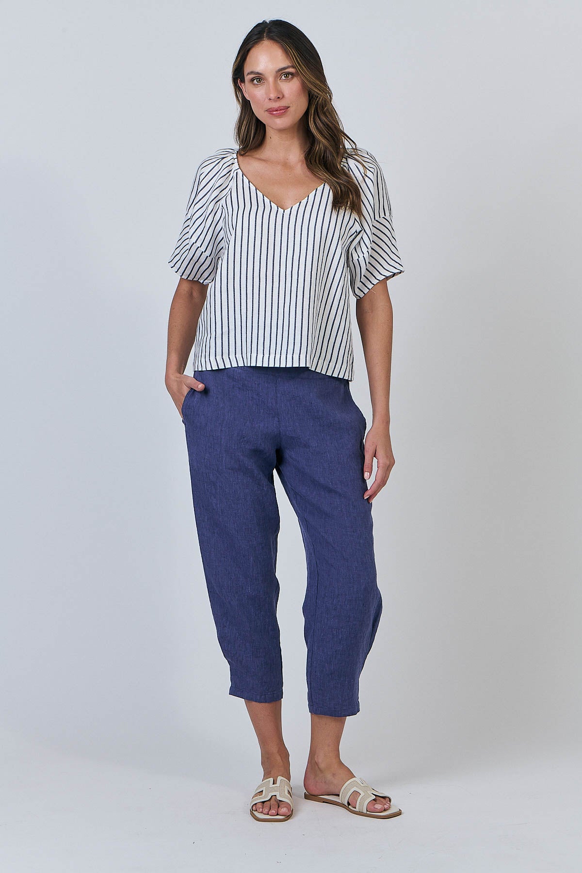 Linen Top - Blueberry Stripe
