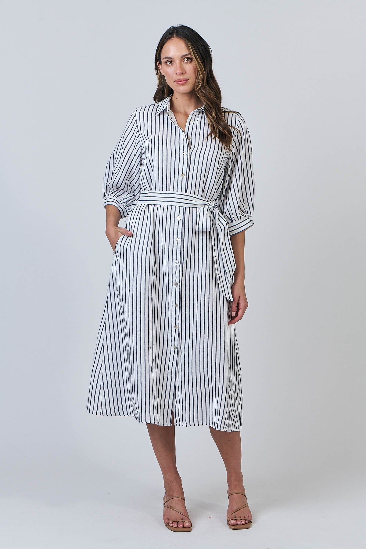 Linen Dress - Blueberry Stripe