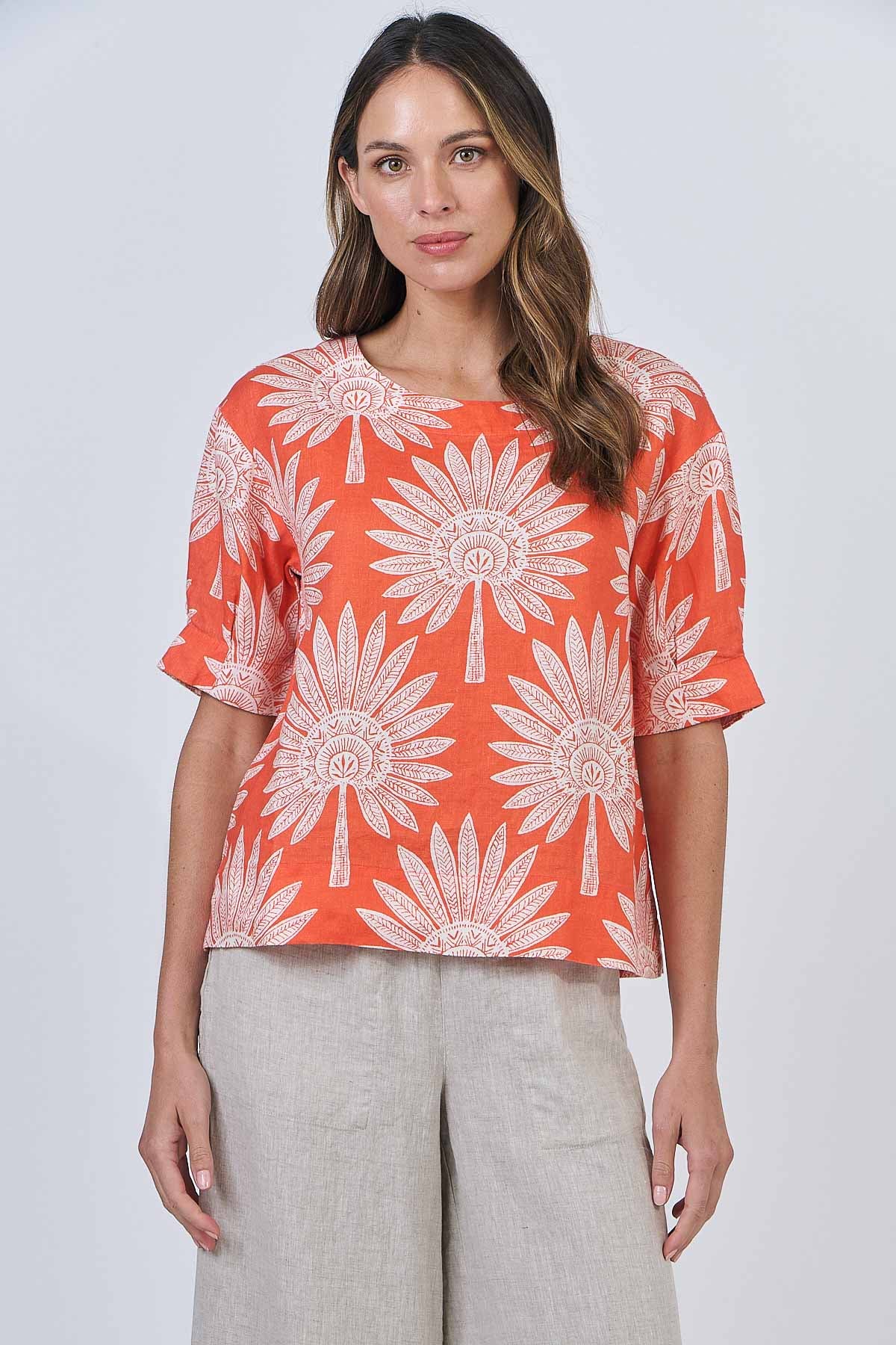 Linen Top - Sunset Palm