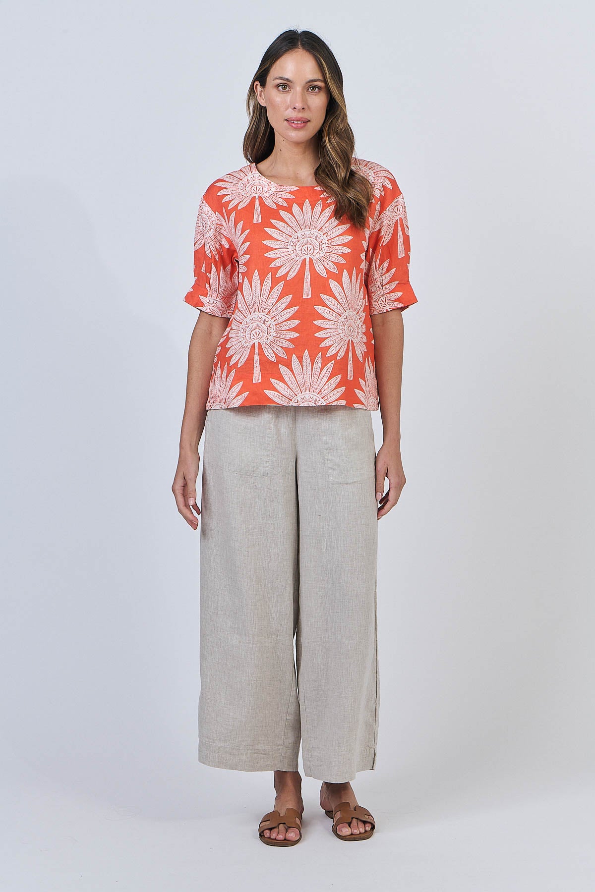 Linen Top - Sunset Palm