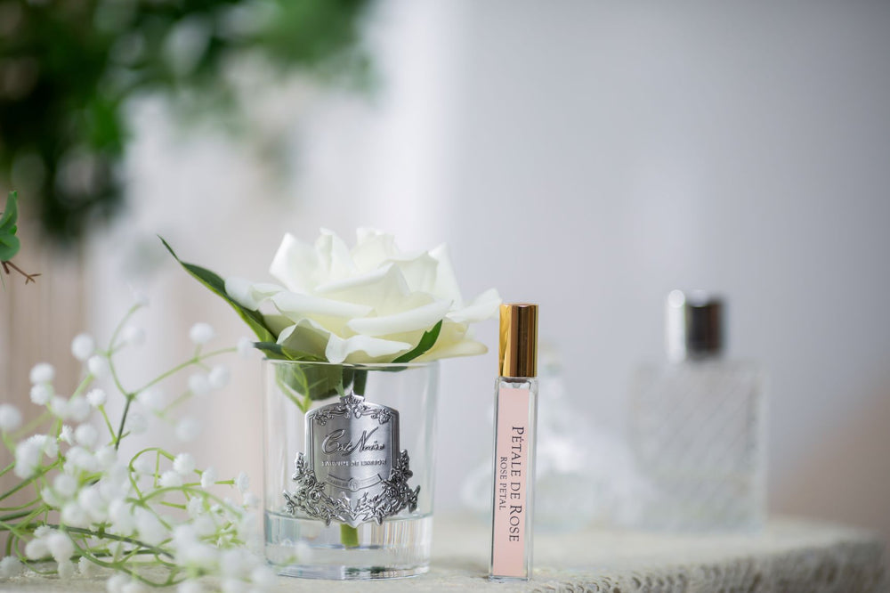 Perfumed Natural Touch Single Rose - Clear - Ivory White