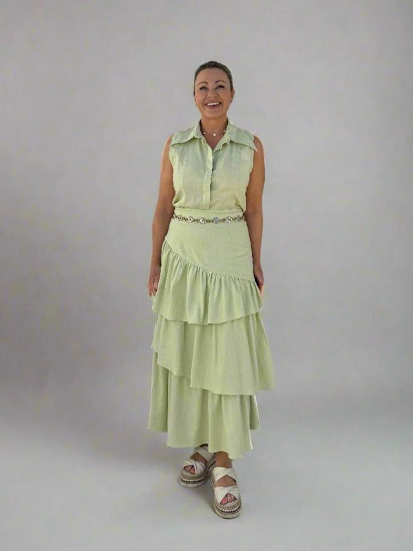 Joanie Tiered Maxi Skirt Pistachio