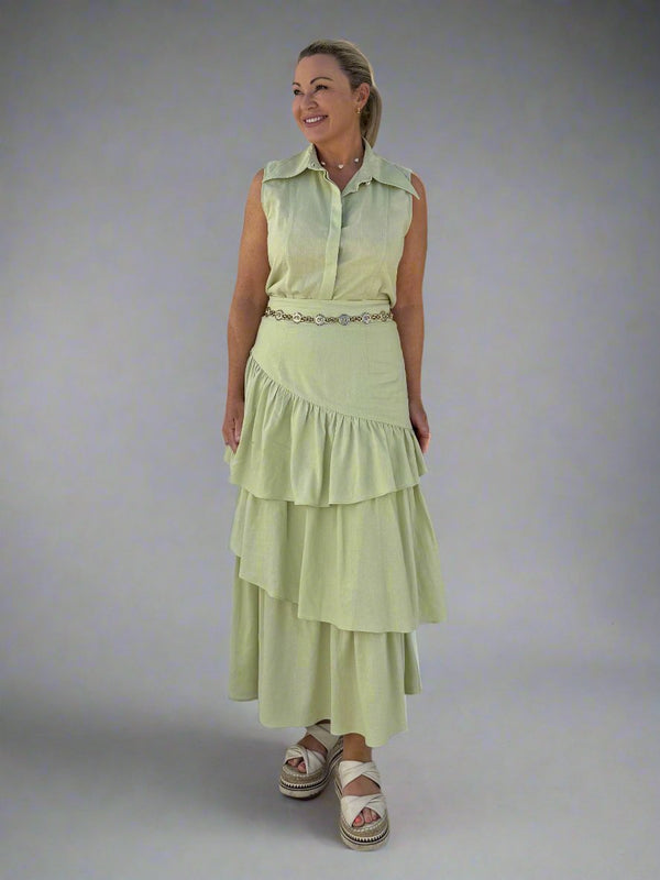 Joanie Tiered Maxi Skirt Pistachio