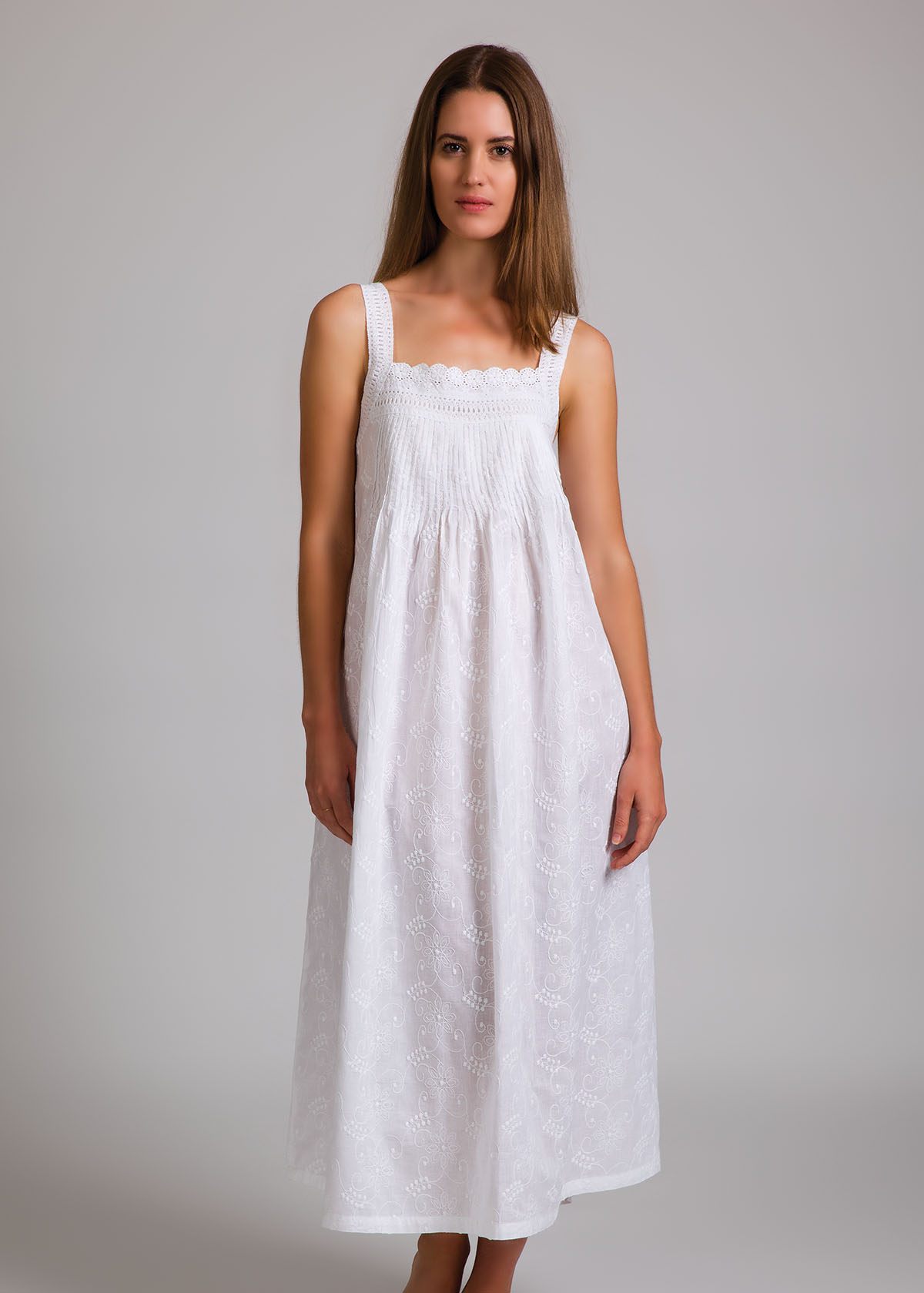 Nightie - Pin Tucked Laced with Embroidery