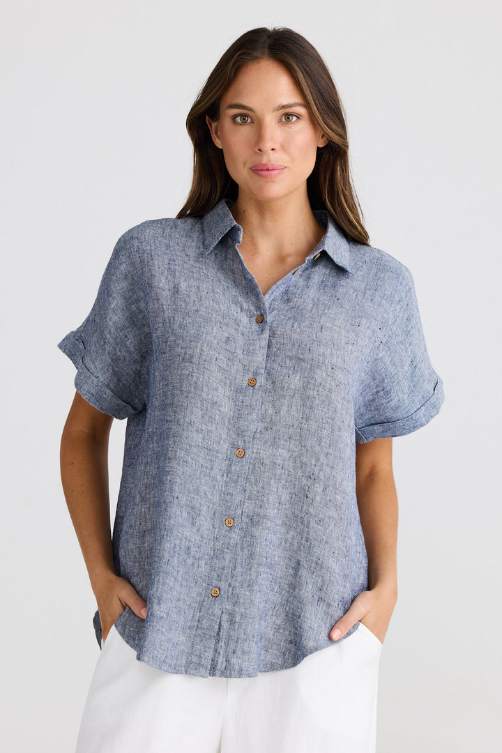 Dune Shirt Navy Fleck