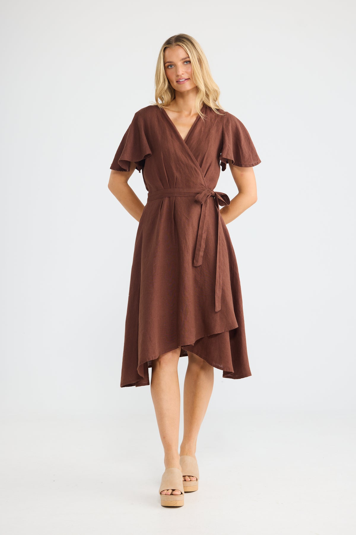 Mandalay Wrap Dress - Chocolate Linen