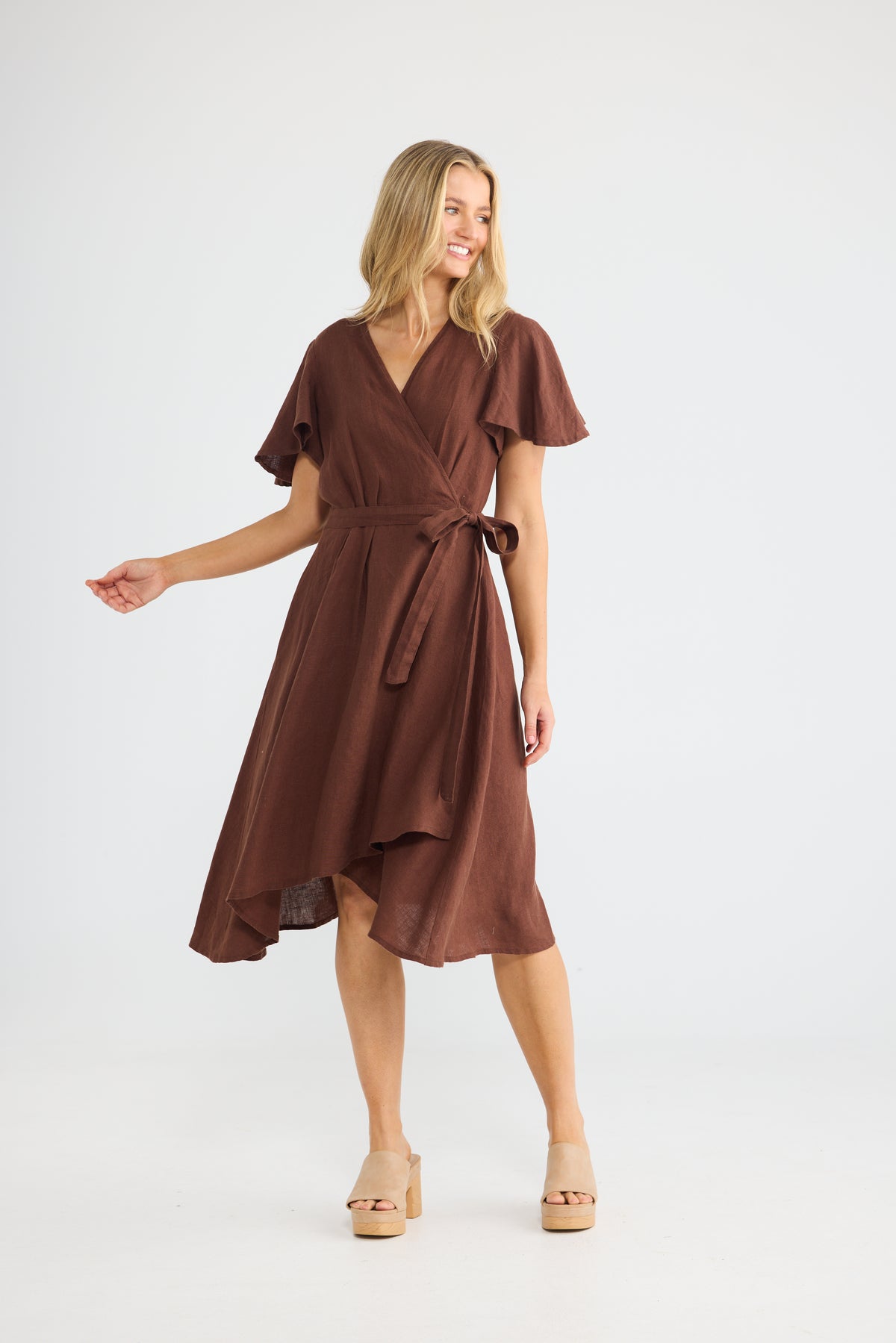 Mandalay Wrap Dress - Chocolate Linen