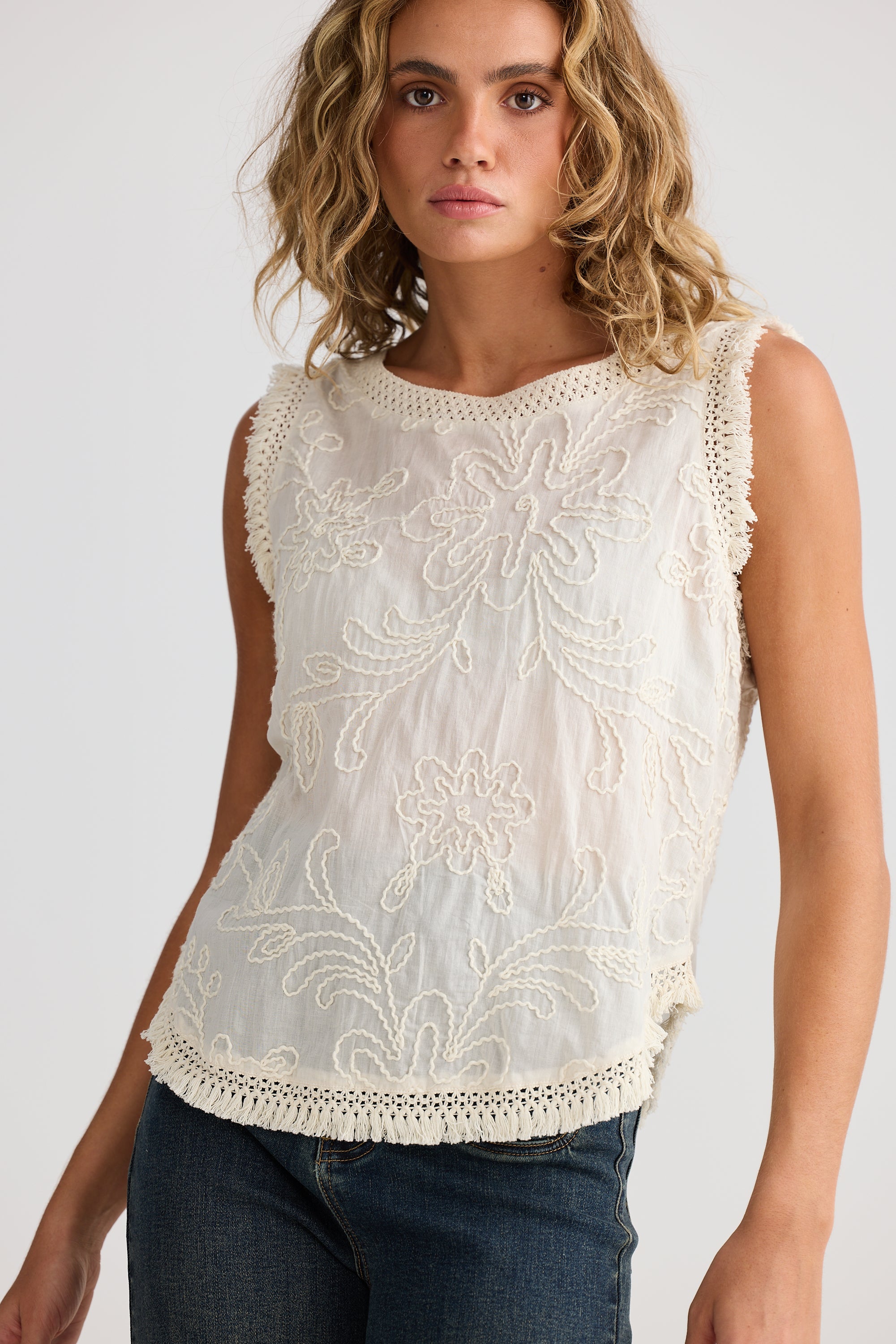 Chantilly Top - Natural Embroidery
